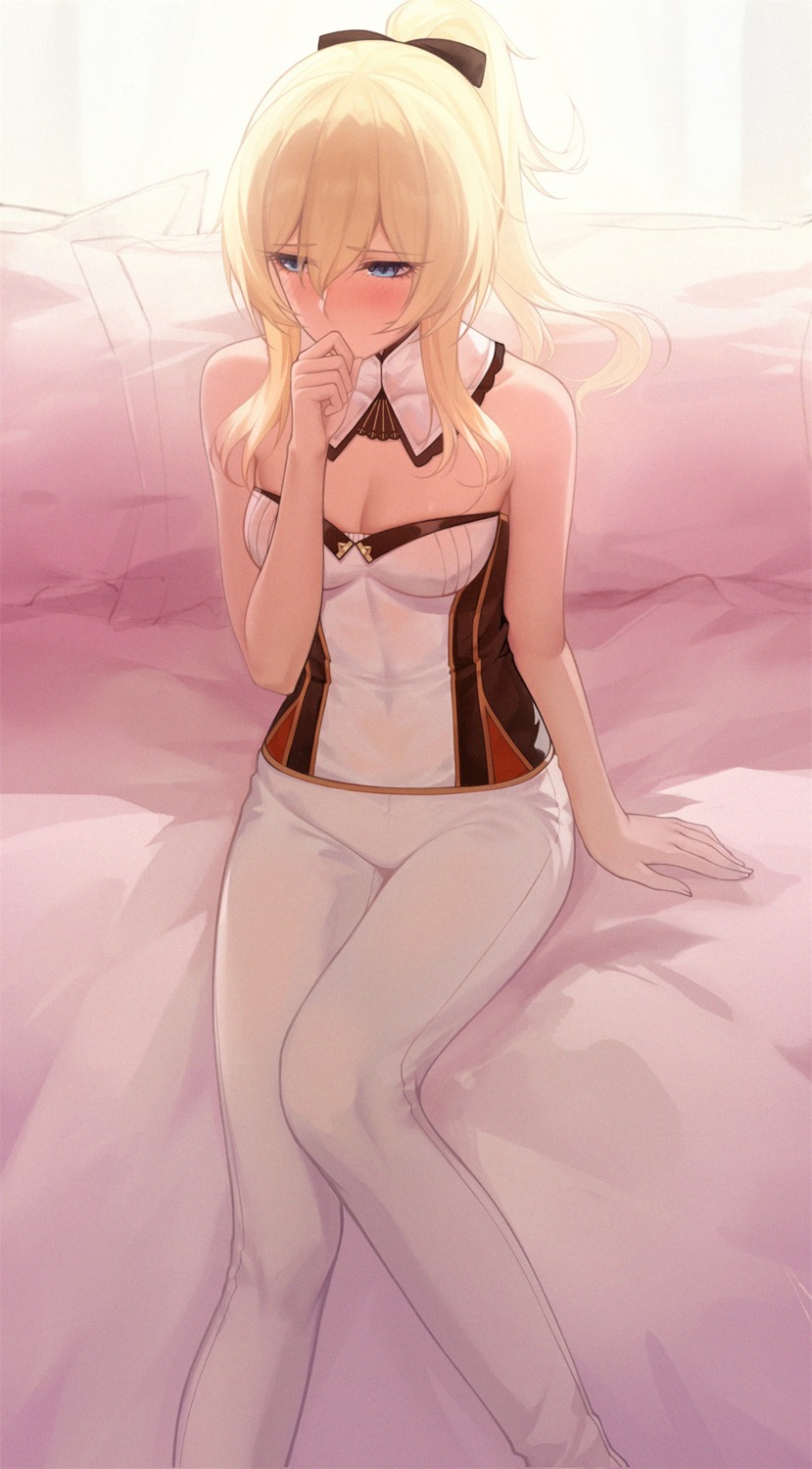 breast_hold, cleavage, genshin_impact, jean_gunnhildr, no_bra, red-d
