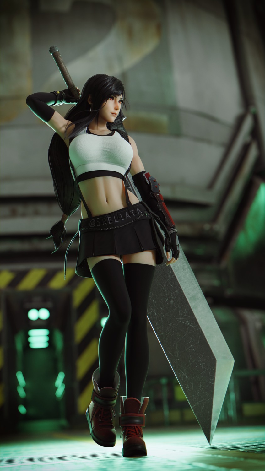 cg, final_fantasy, final_fantasy_vii, sreliata, sword, thighhighs, tifa_lockhart