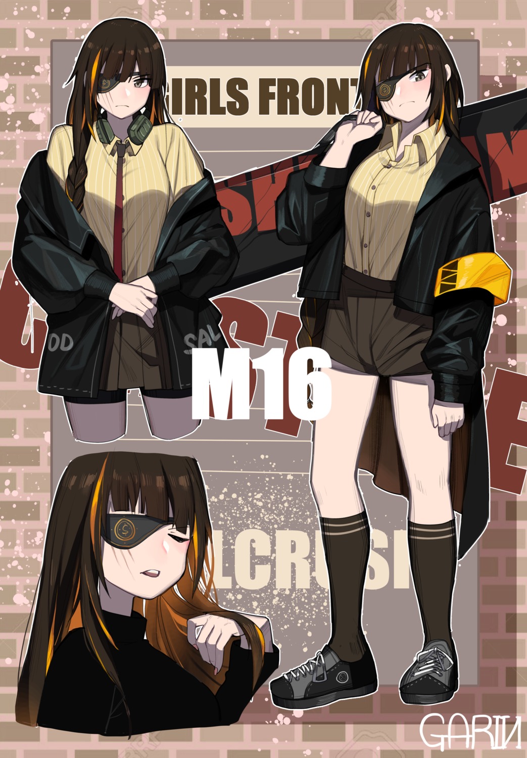 dress_shirt, garin, girls_frontline, headphones, m-16_(girls_frontline), m16a1_(girls_frontline), thighhighs