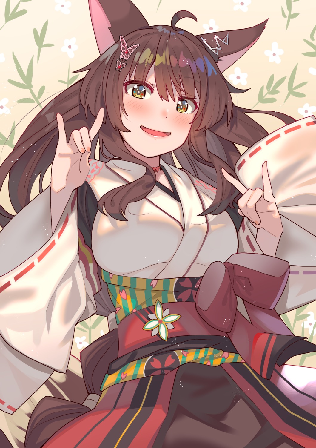 animal_ears, fumi_(nijisanji), japanese_clothes, kitsune, nijisanji, tonari_no_kai_keruberosu