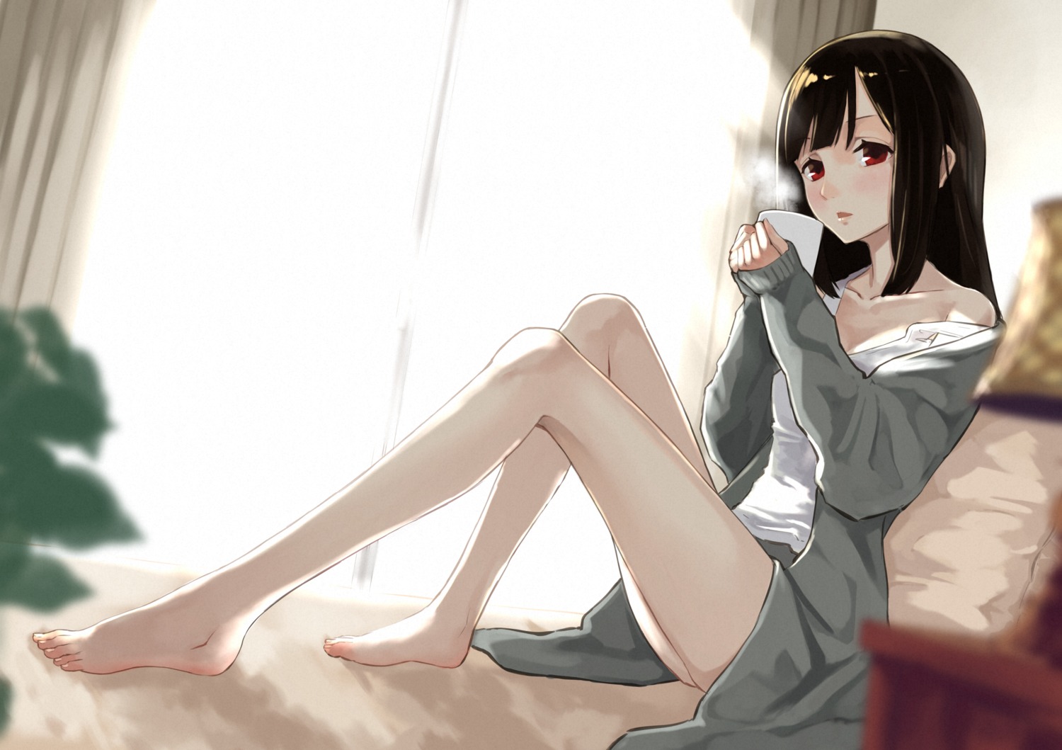 ashiya_hiro, cleavage, feet, sweater