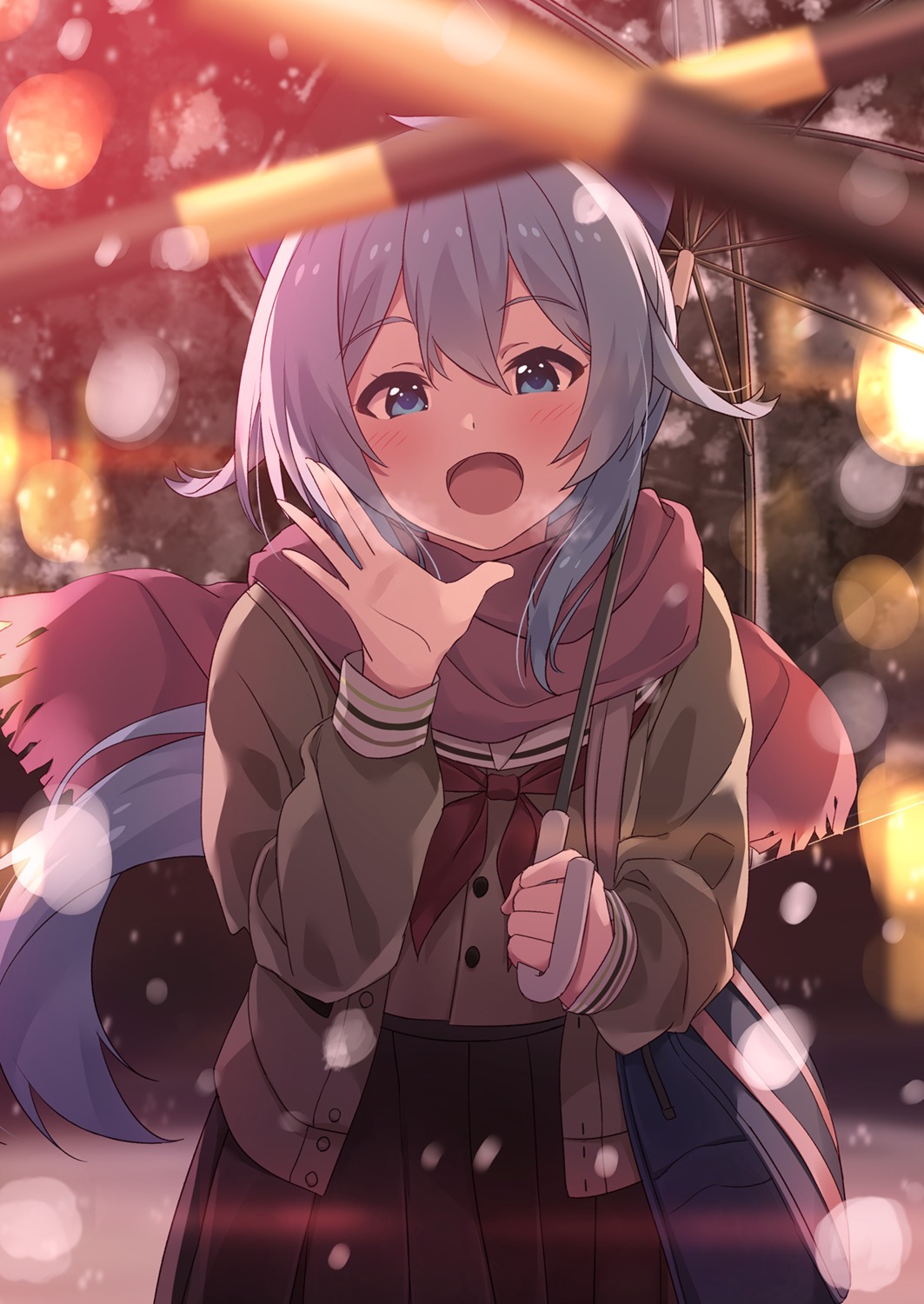 narumi_nanami, nijisanji, seifuku, sweater, umbrella, yukishiro_mahiro