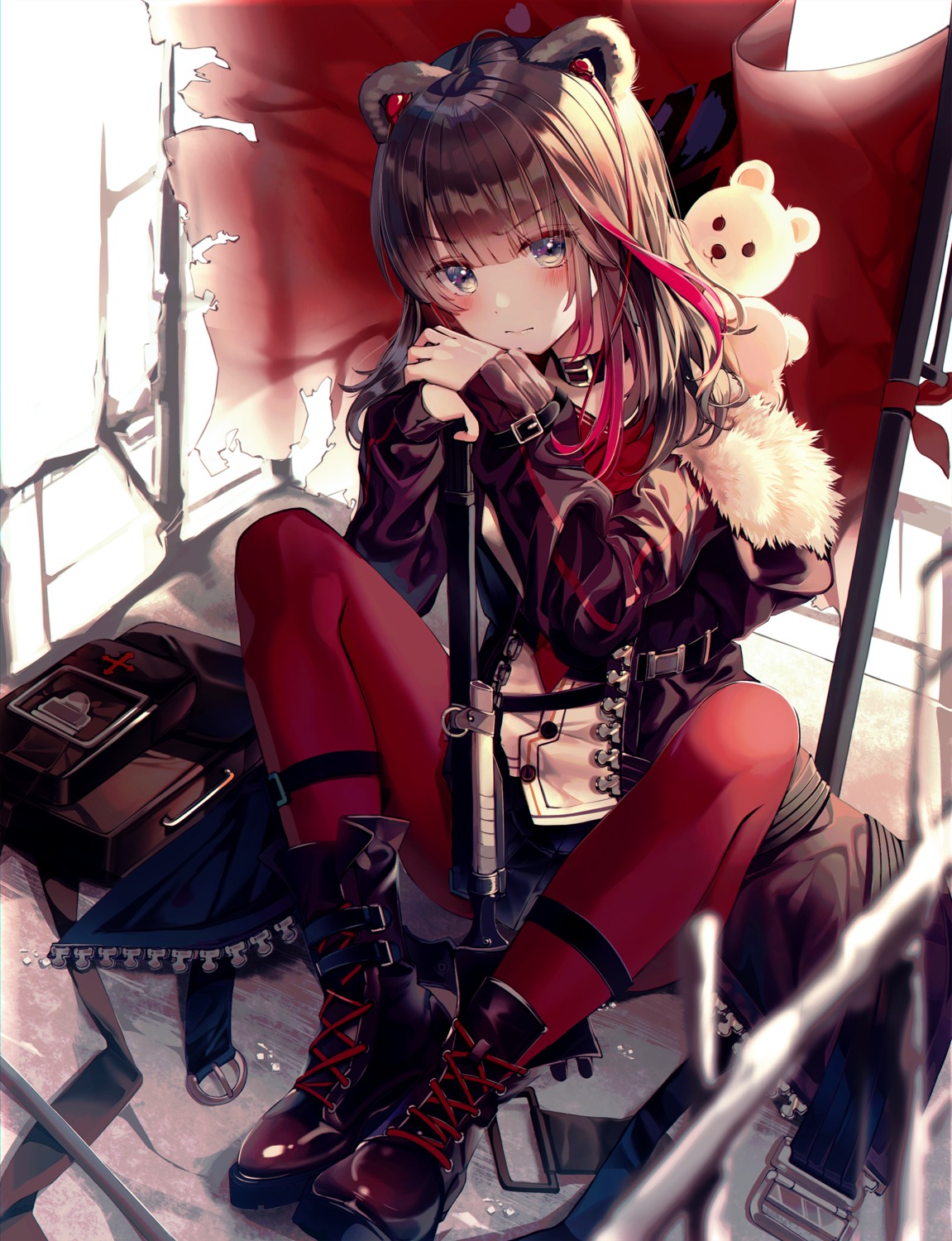 animal_ears, arknights, buri_(retty9349), pantyhose, skirt_lift, zima_(arknights)