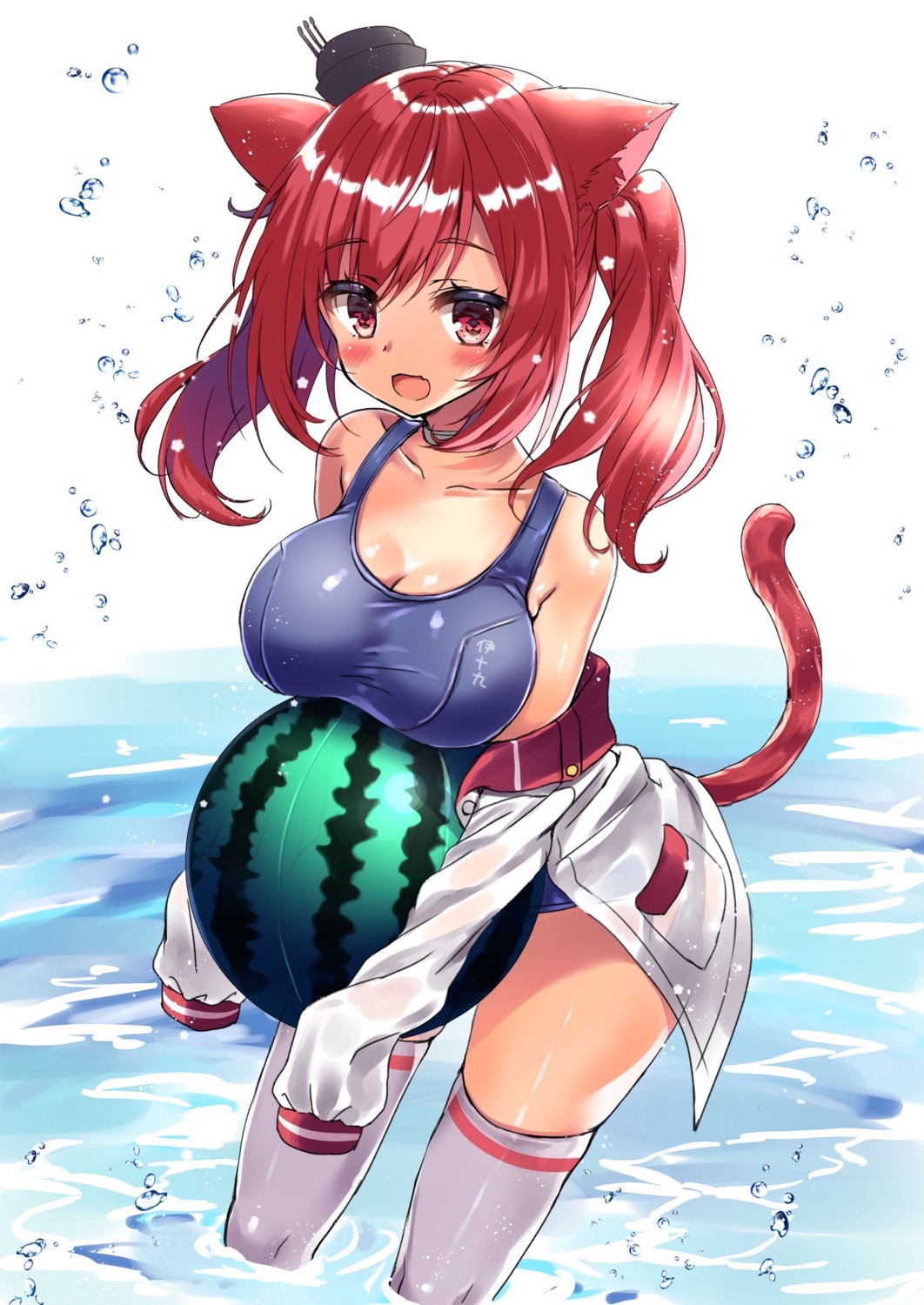 animal_ears, azur_lane, cleavage, honoka_(moe-moeko), i-19_(azur_lane), nekomimi, open_shirt, see_through