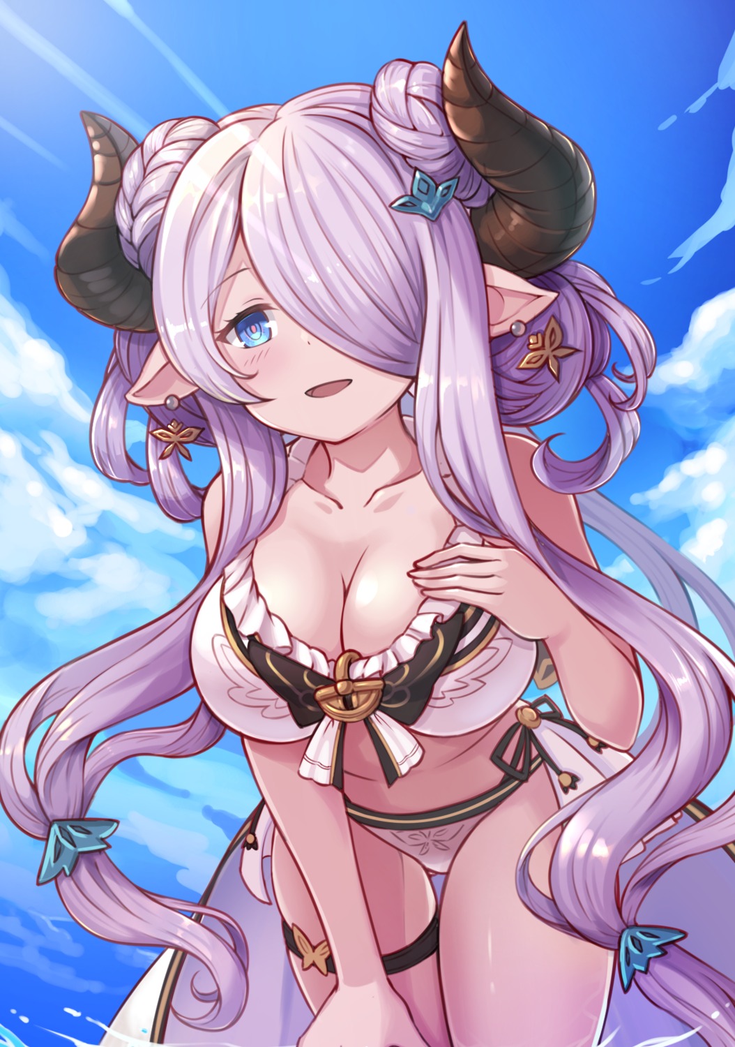 bikini, cleavage, garter, granblue_fantasy, horns, narumeia_(granblue_fantasy), pointy_ears, shinori_(efvbji6264)
