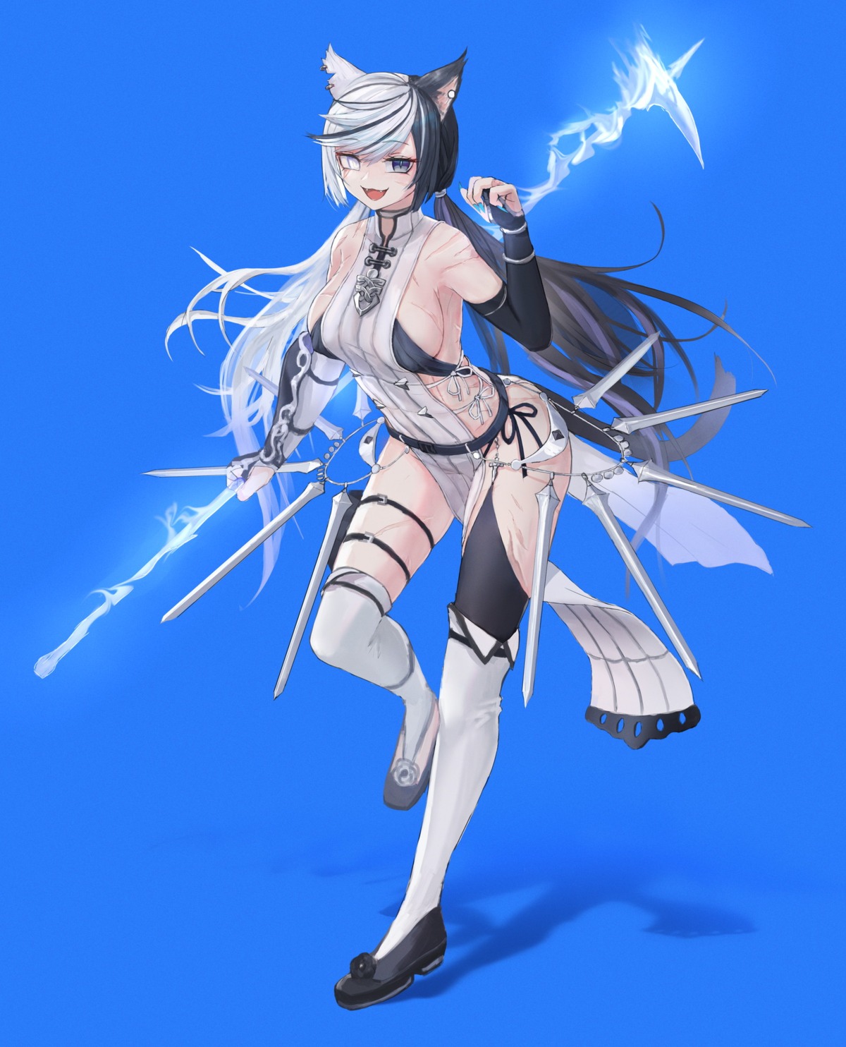 animal_ears, garter, mihato_senba, nekomimi, stockings, thighhighs, weapon