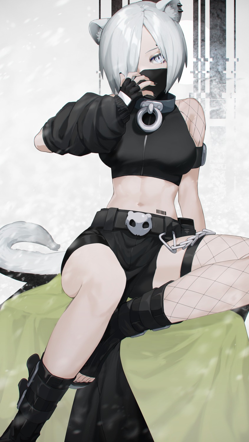 animal_ears, arknights, fishnets, shirayuki_(arknights), tail, thighhighs, wakahiko
