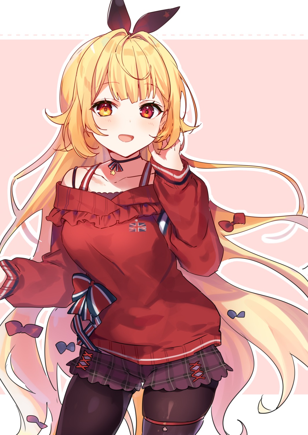 garter, heterochromia, hoshikawa_sara, nana_yume87, nijisanji, pantyhose, sweater