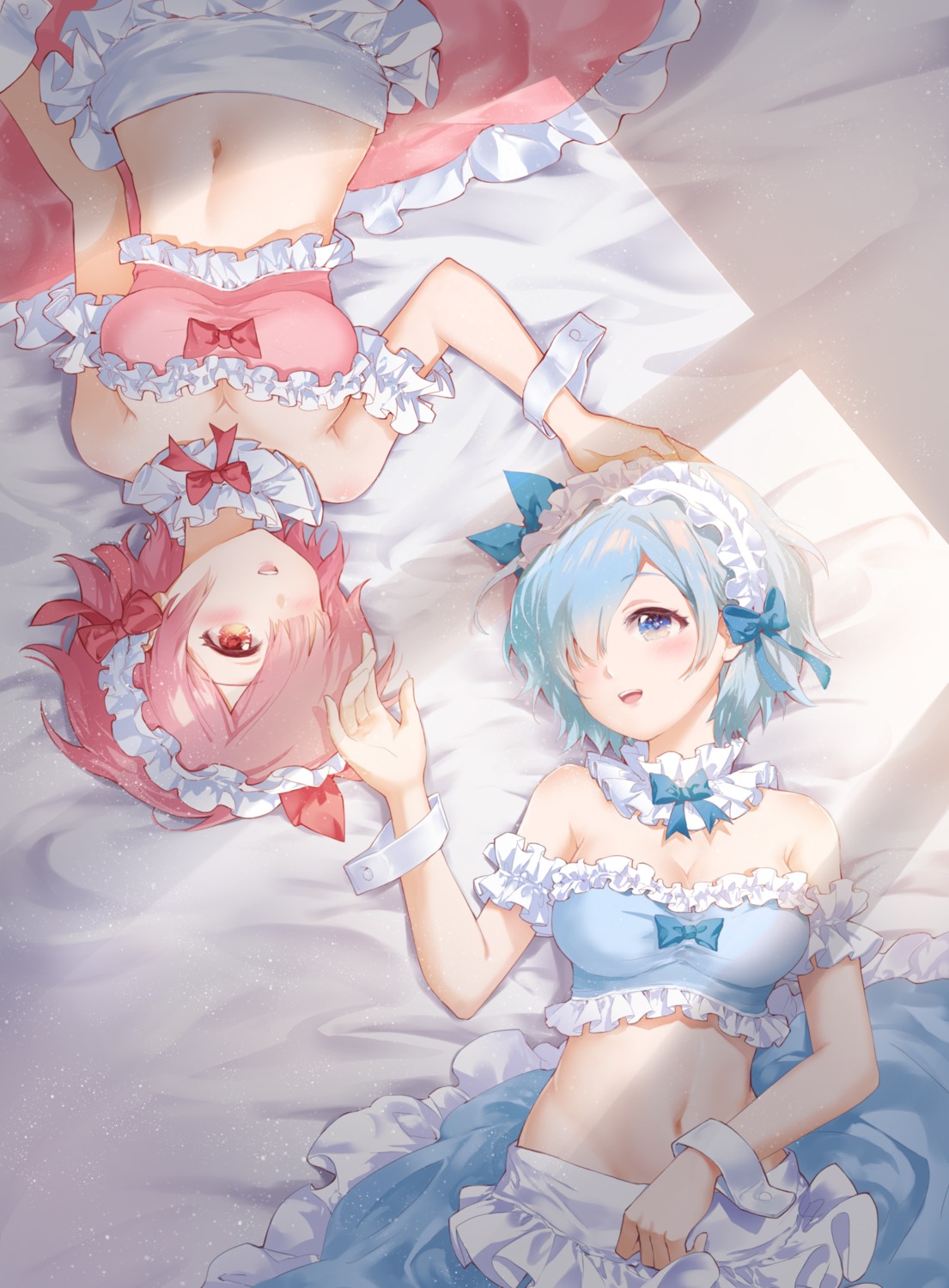 cleavage, maid, ram_(re_zero), re:zero_kara_hajimeru_isekai_seikatsu, rem_(re_zero), shangguan_feiying