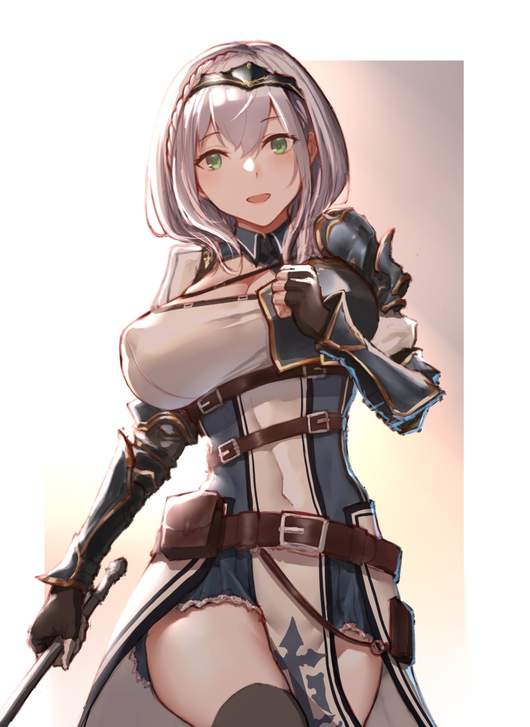 armor, c.rabbit, erect_nipples, hololive, shirogane_noel, thighhighs, weapon