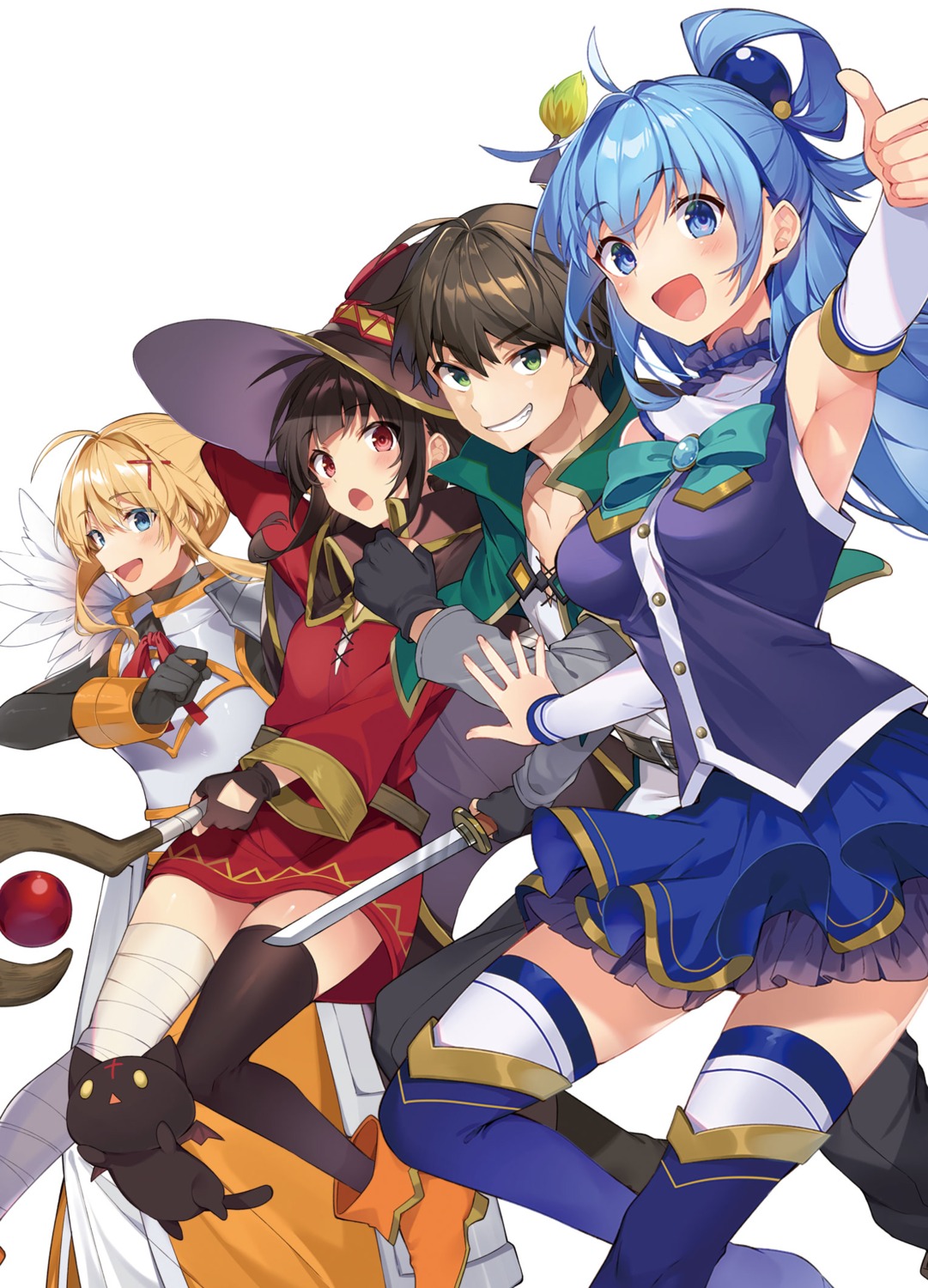 aqua_(konosuba), armor, bandages, chomusuke, dress, dustiness_ford_raratina, heels, kono_subarashii_sekai_ni_shukufuku_wo!