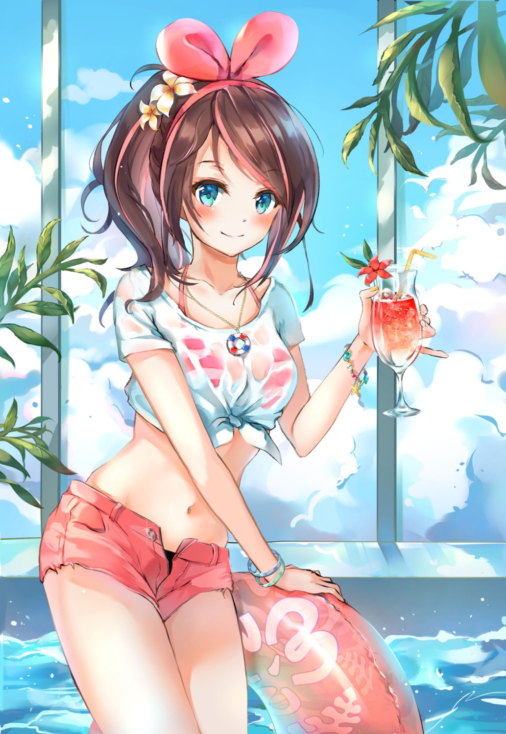 bikini, kizuna_ai, kizuna_ai_inc., munape, see_through, swimsuits, wet_clothes