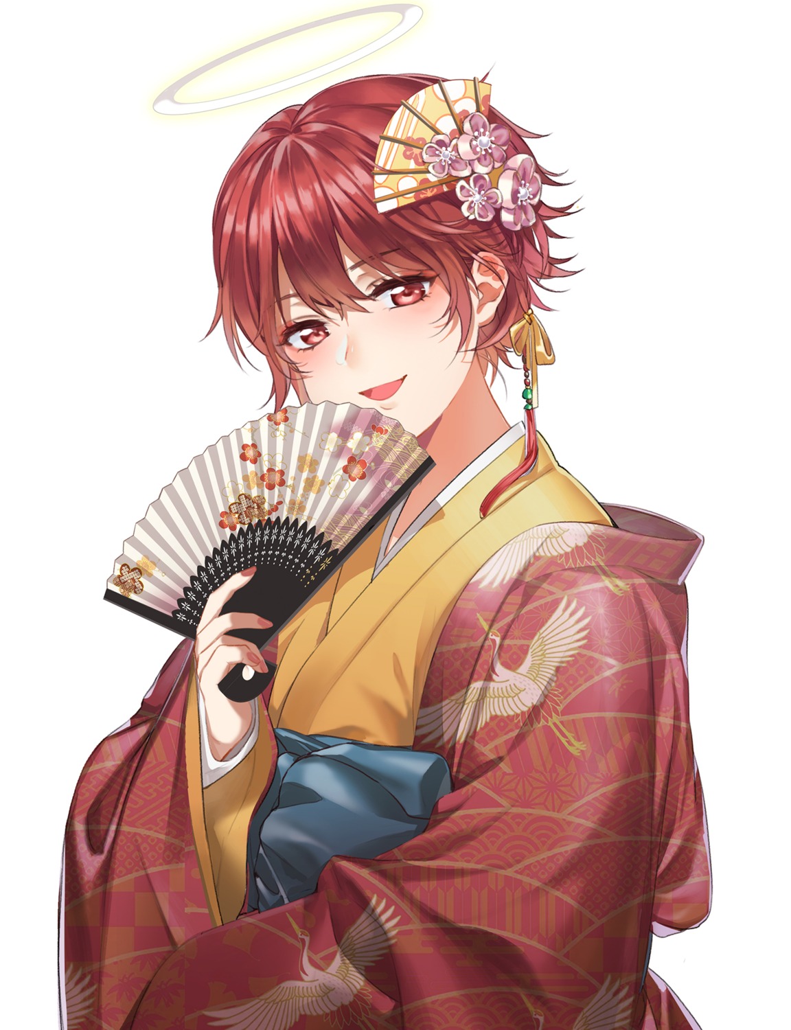 arknights, exusiai_(arknights), halo, kimono, qianjingya