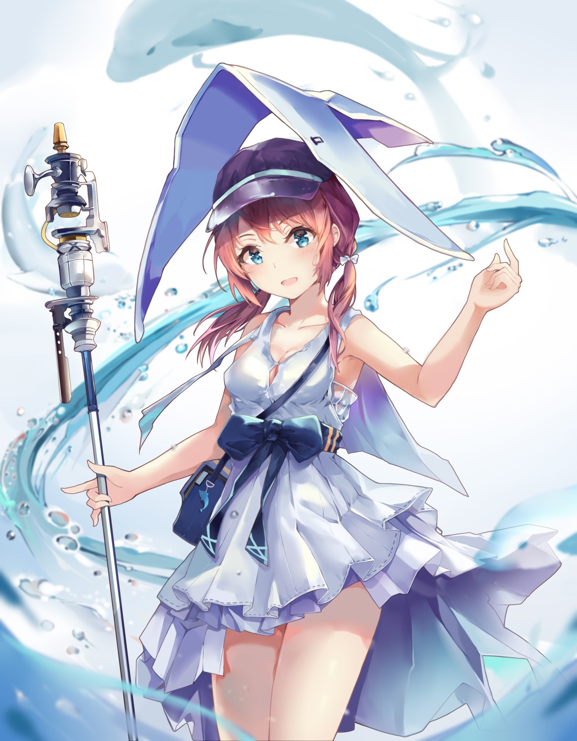 arknights, cleavage, dress, huoyunxieshen, purestream_(arknights), weapon, wet