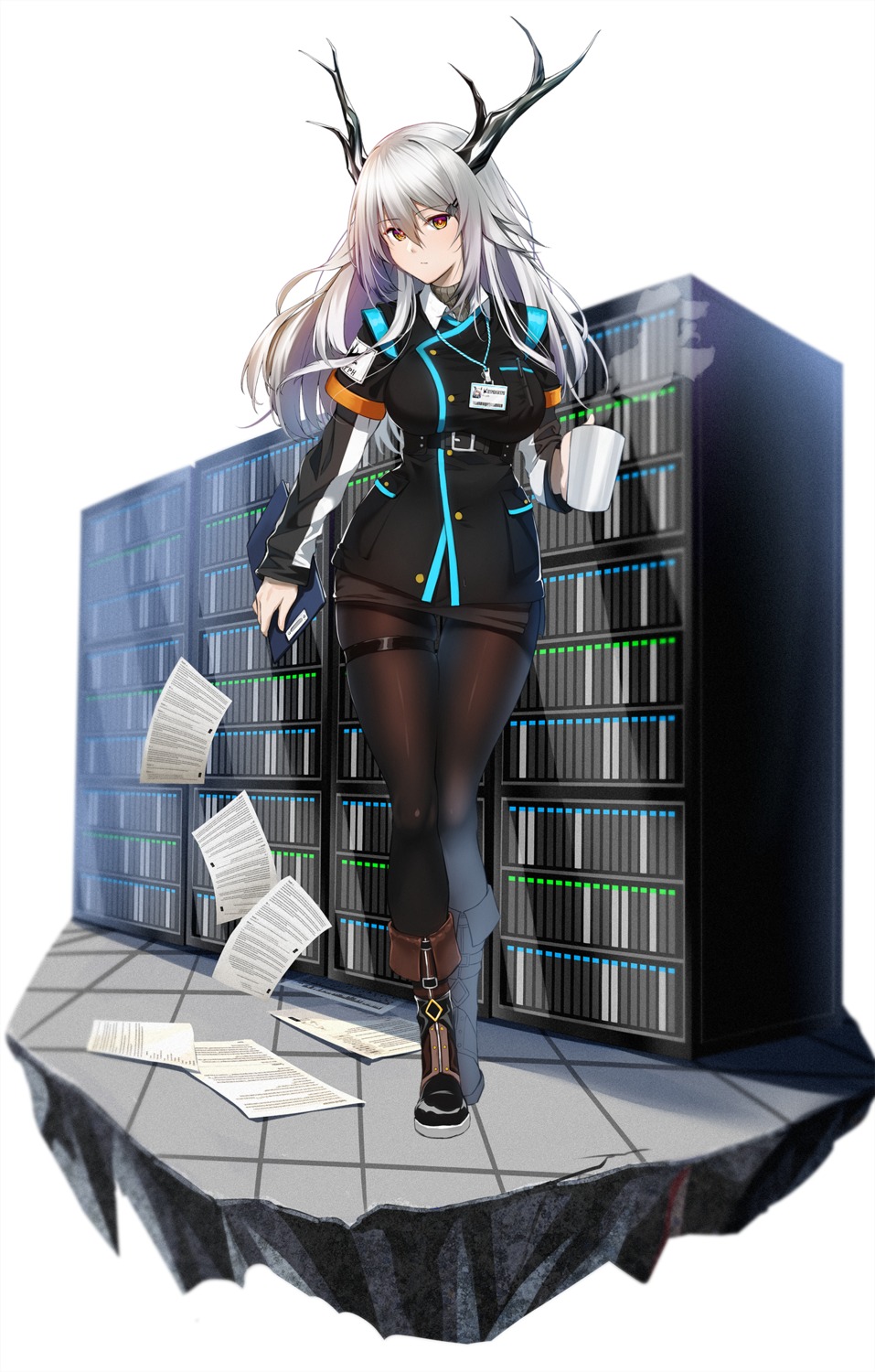 arknights, bishi_(bishi), garter, horns, pantyhose, uniform