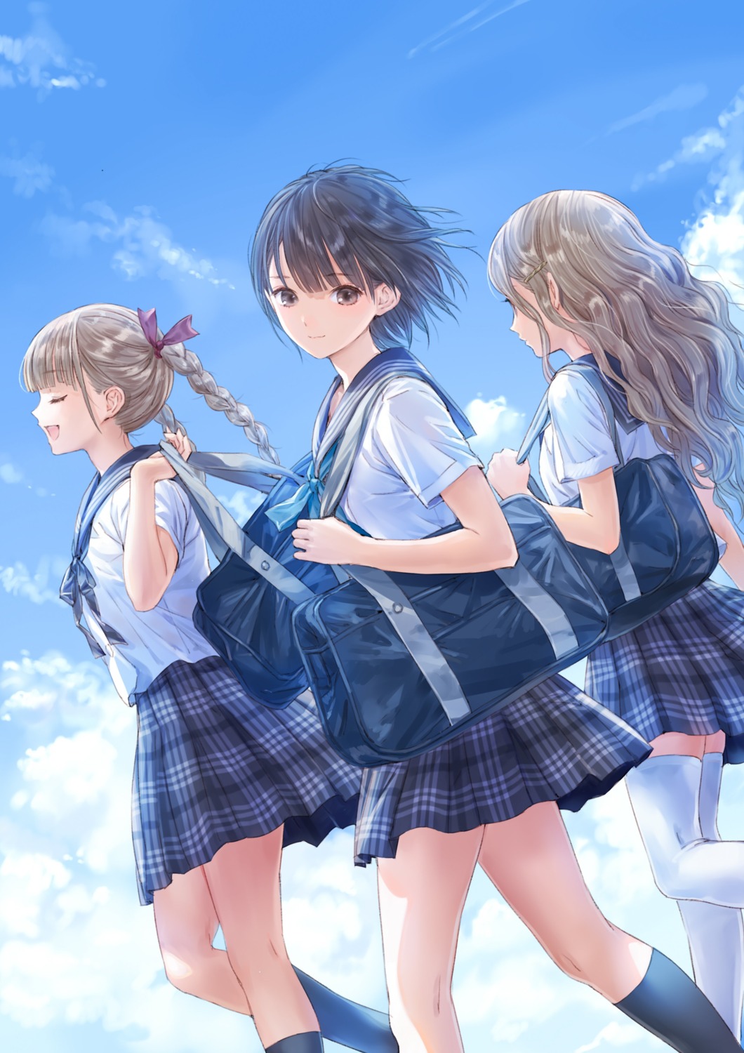blue_reflection, kishida_mel, seifuku, shijou_raimu, shijou_yuzuki, shirai_hinako, thighhighs