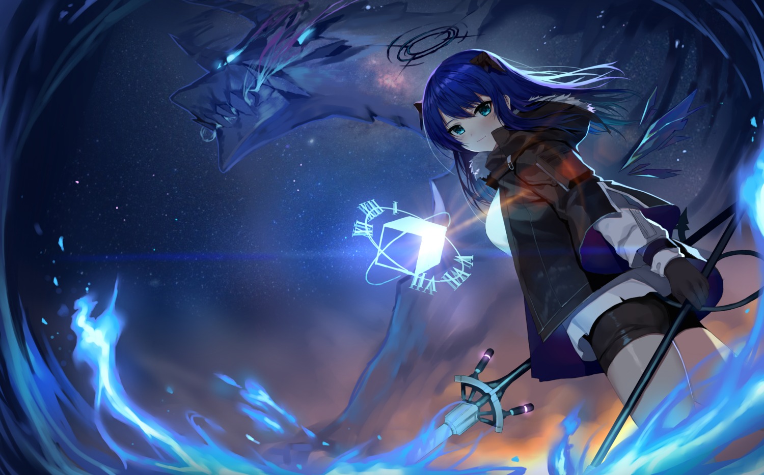 arknights, horns, monster, mostima_(arknights), tail, telru, weapon