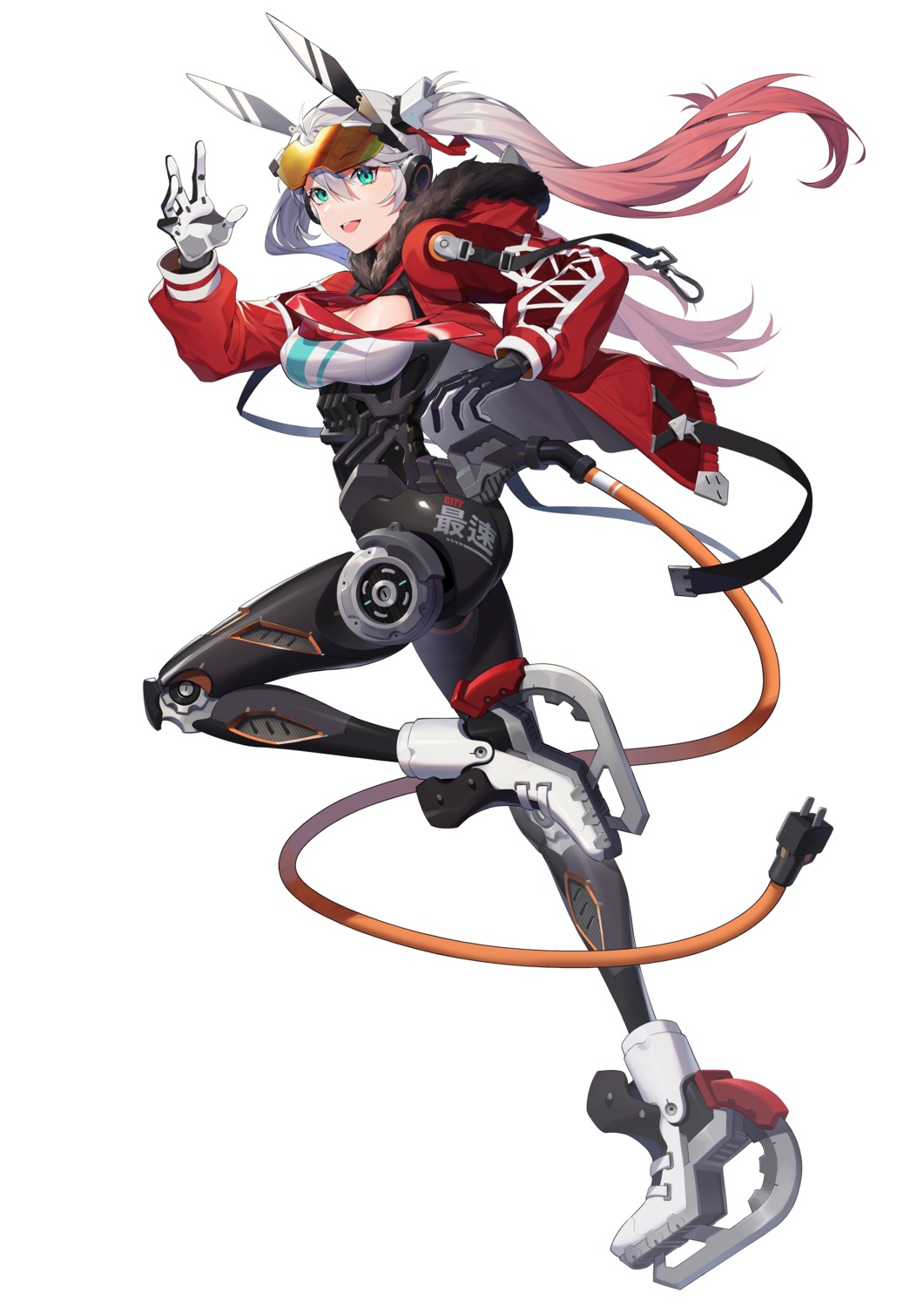 cleavage, ice_skating, mecha_musume, nori_tamahana, tail