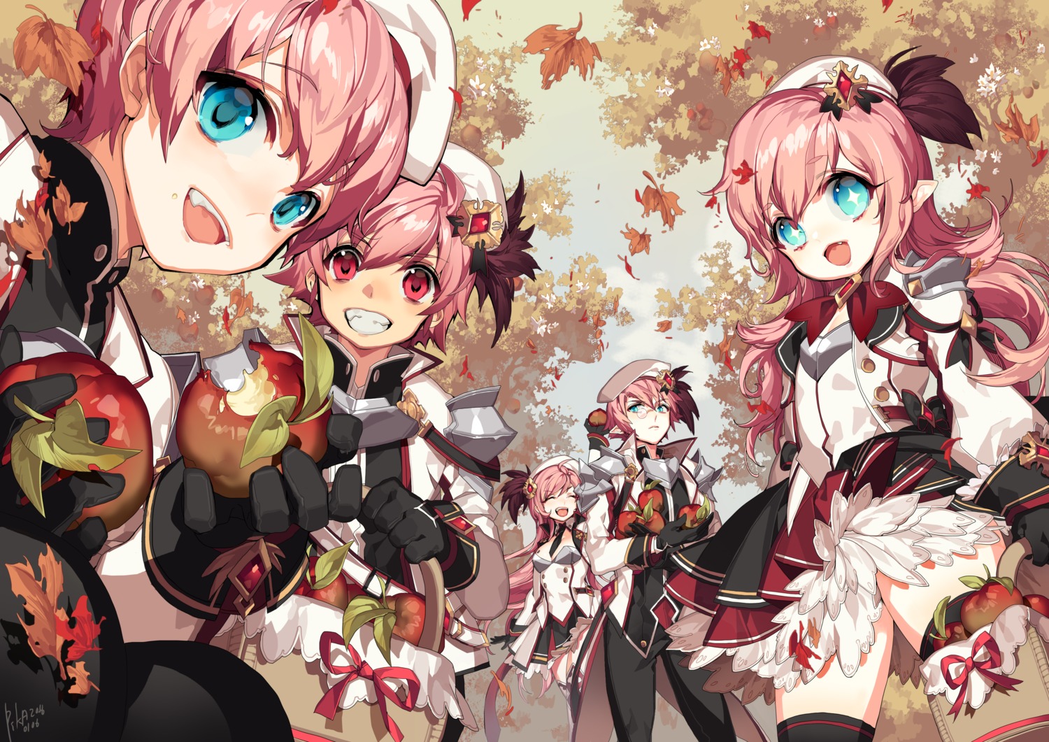 armor, elsword, megane, pika_(kai9464), pointy_ears, thighhighs, uniform