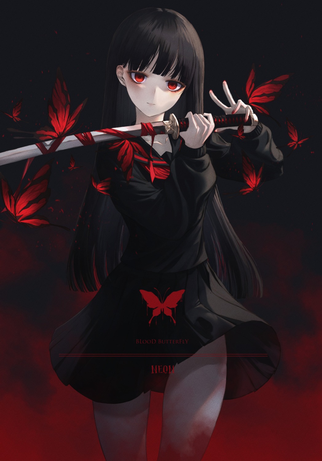neon_(pixiv_31150749), seifuku, skirt_lift, sword