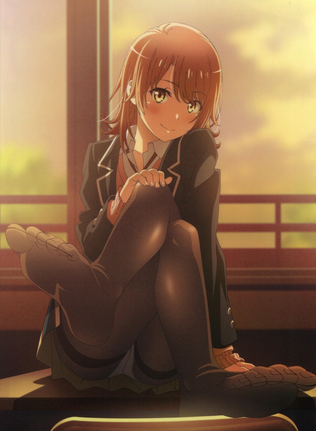 feet, hozumi_ayaka, isshiki_iroha, pantsu, pantyhose, seifuku, skirt_lift, sweater, yahari_ore_no_seishun_lovecome_wa_machigatteiru.