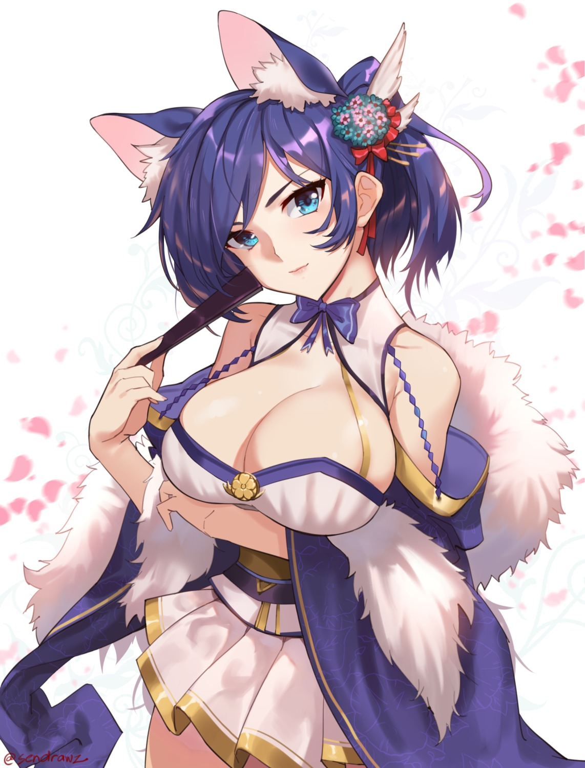 animal_ears, azur_lane, breast_hold, japanese_clothes, jintsuu_(azur_lane), nekomimi, no_bra, sendrawz