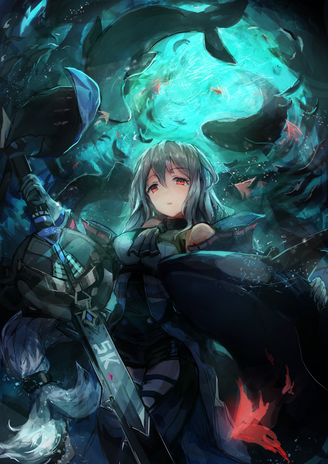 arknights, garter, skadi_(arknights), sword, trrcmb