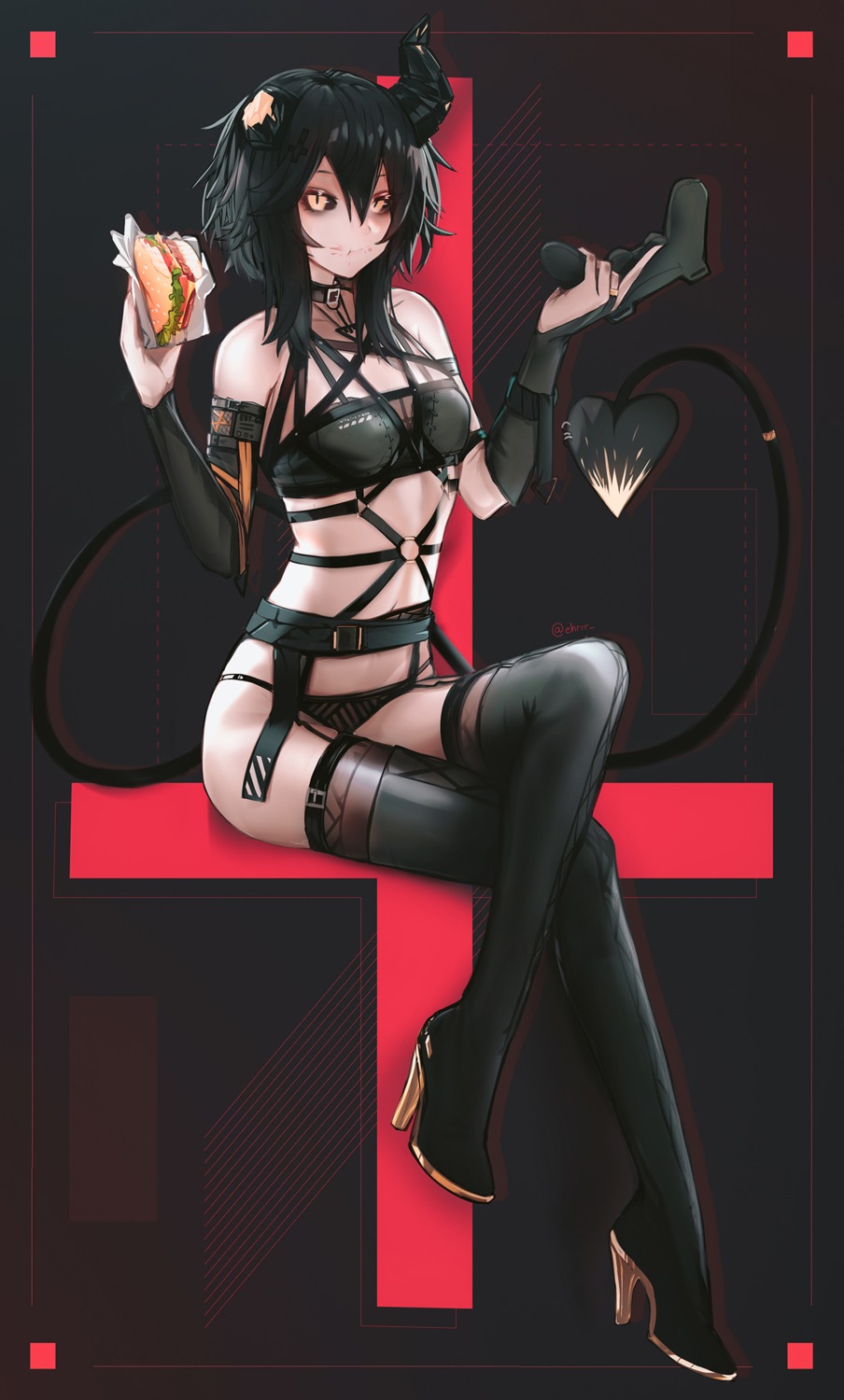 ehrrr, heels, horns, pantsu, stockings, tail, thighhighs