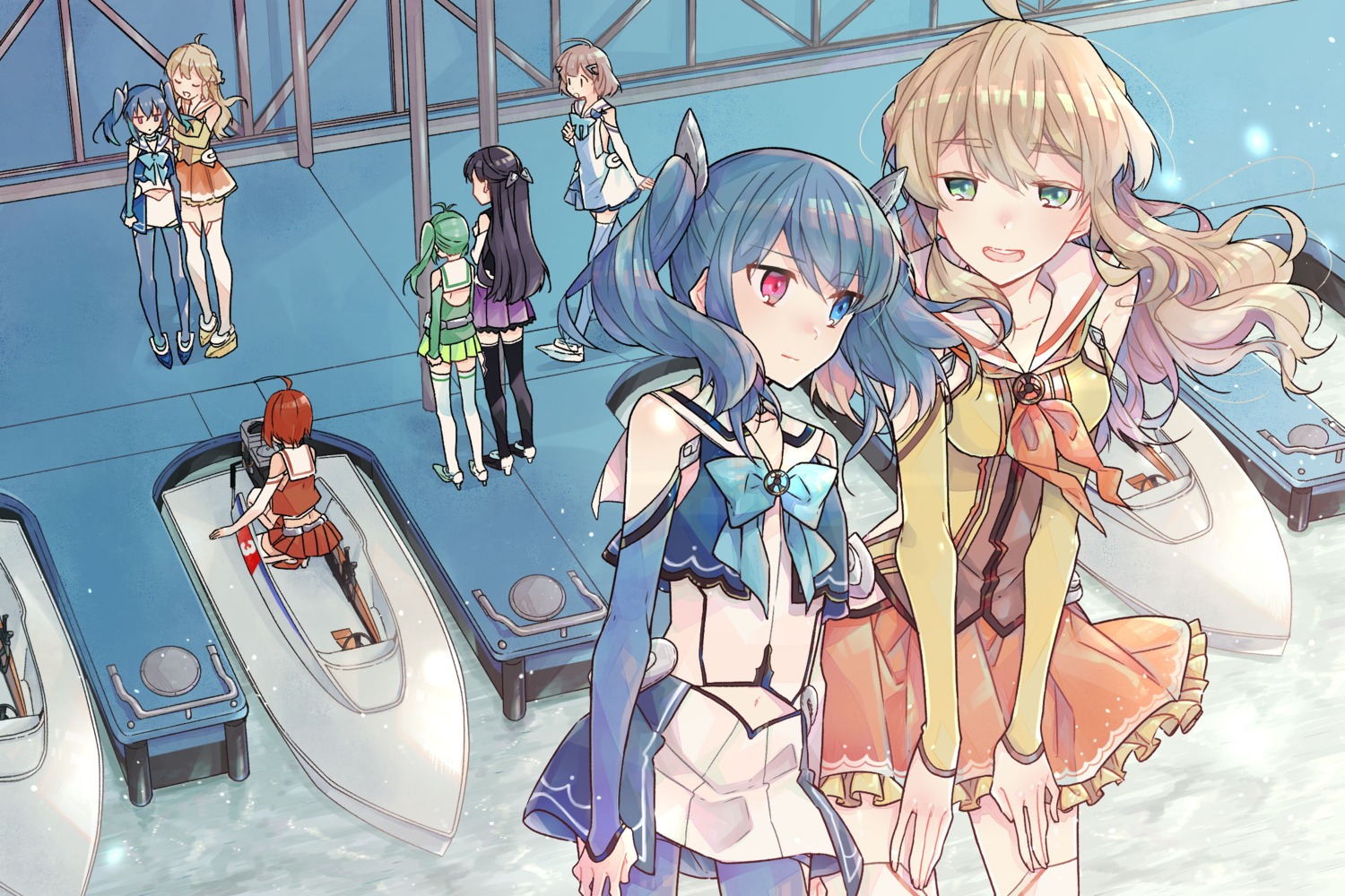 boat_race_heiwajima, hami_(lvct), heels, heiwajima_komugi, heterochromia, keihin_futaba, motor_queen, ookuni_keyaki