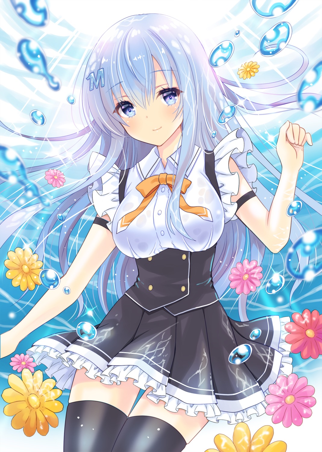 emori_miku, emori_miku_project, see_through, seifuku, thighhighs, uonu_mayuu, wet, wet_clothes