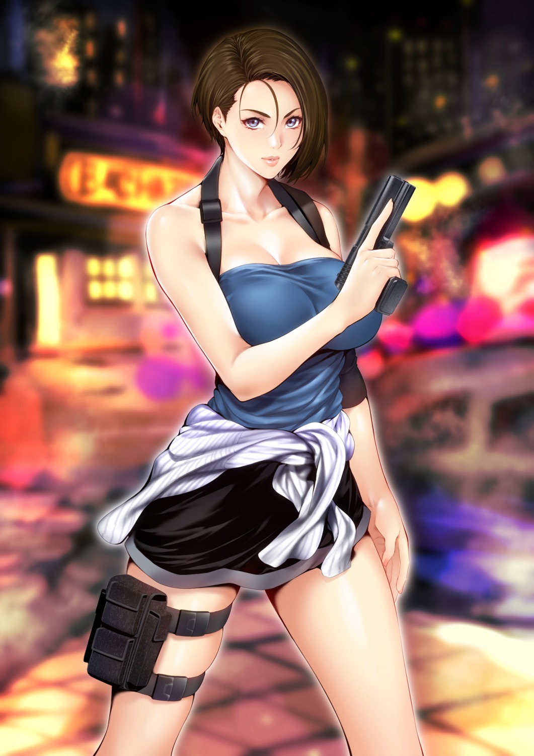 cleavage, garter, gun, jill_valentine, resident_evil, zucchini