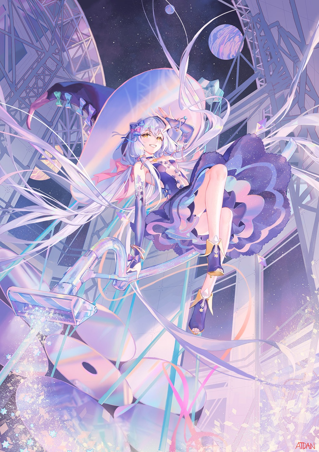 atdan, cleavage, heels, no_bra, skirt_lift, stardust_(vocaloid), vocaloid, witch