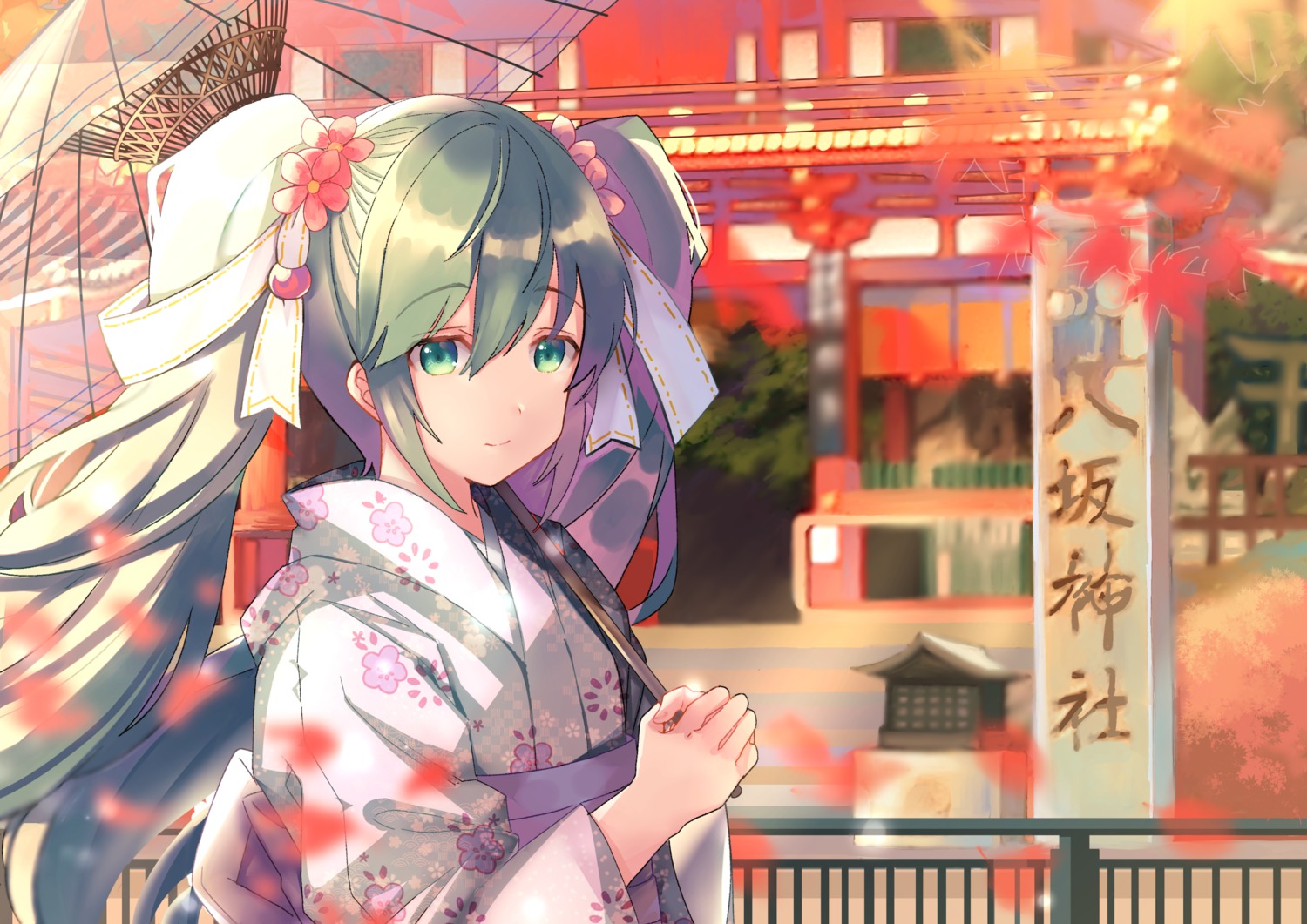 hatsune_miku, kimono, kyoto_nippon_festival, shibaebi_(yasaip_game), umbrella, vocaloid
