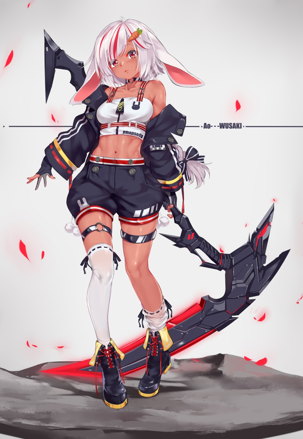 animal_ears, aoi_(buzhuen444), bunny_ears, garter, thighhighs, weapon