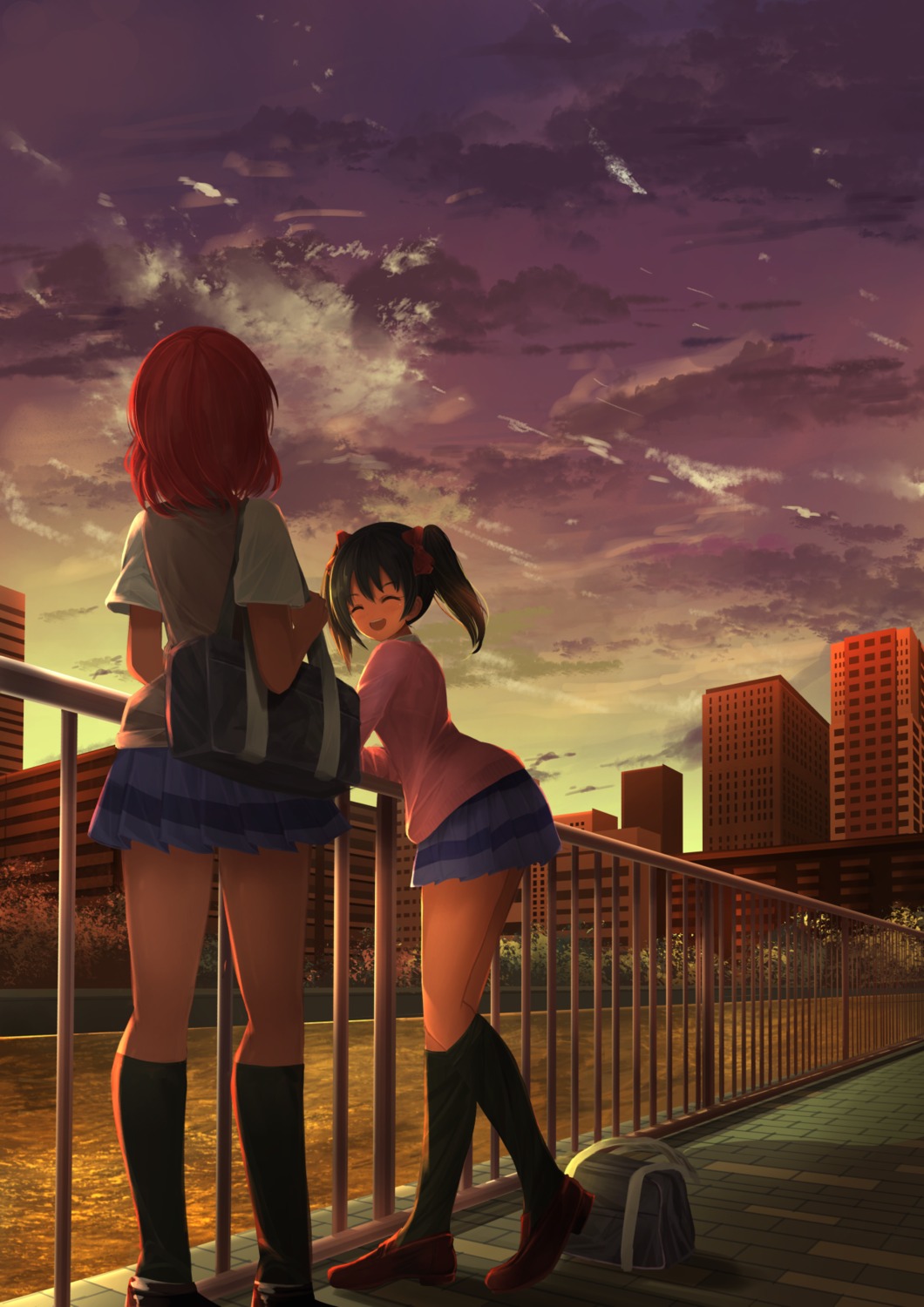 landscape, love_live!, love_live!_(series), nishikino_maki, orein, seifuku, sweater, yazawa_nico