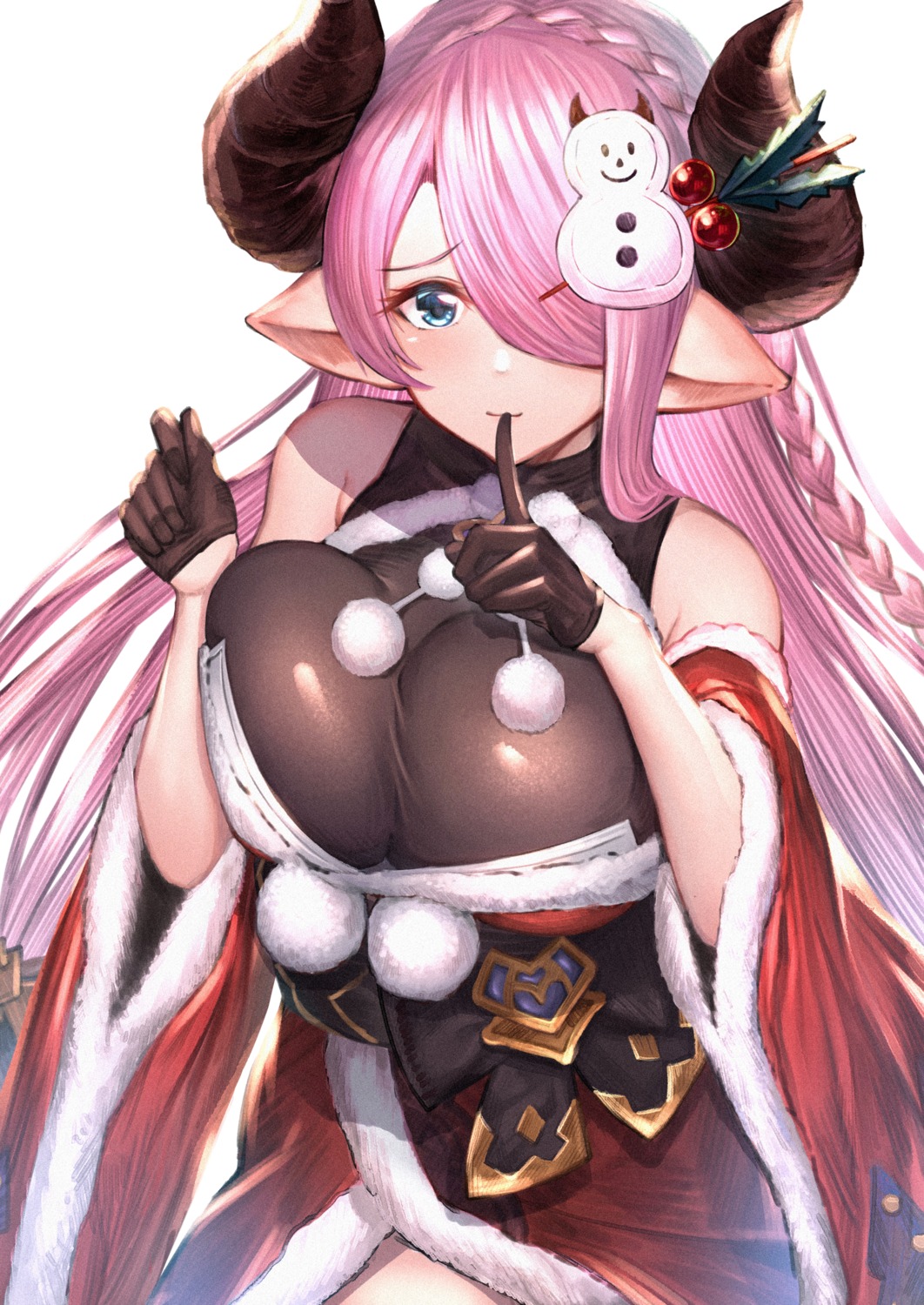 breast_hold, christmas, granblue_fantasy, horns, ikusaneko, narumeia_(granblue_fantasy), pointy_ears