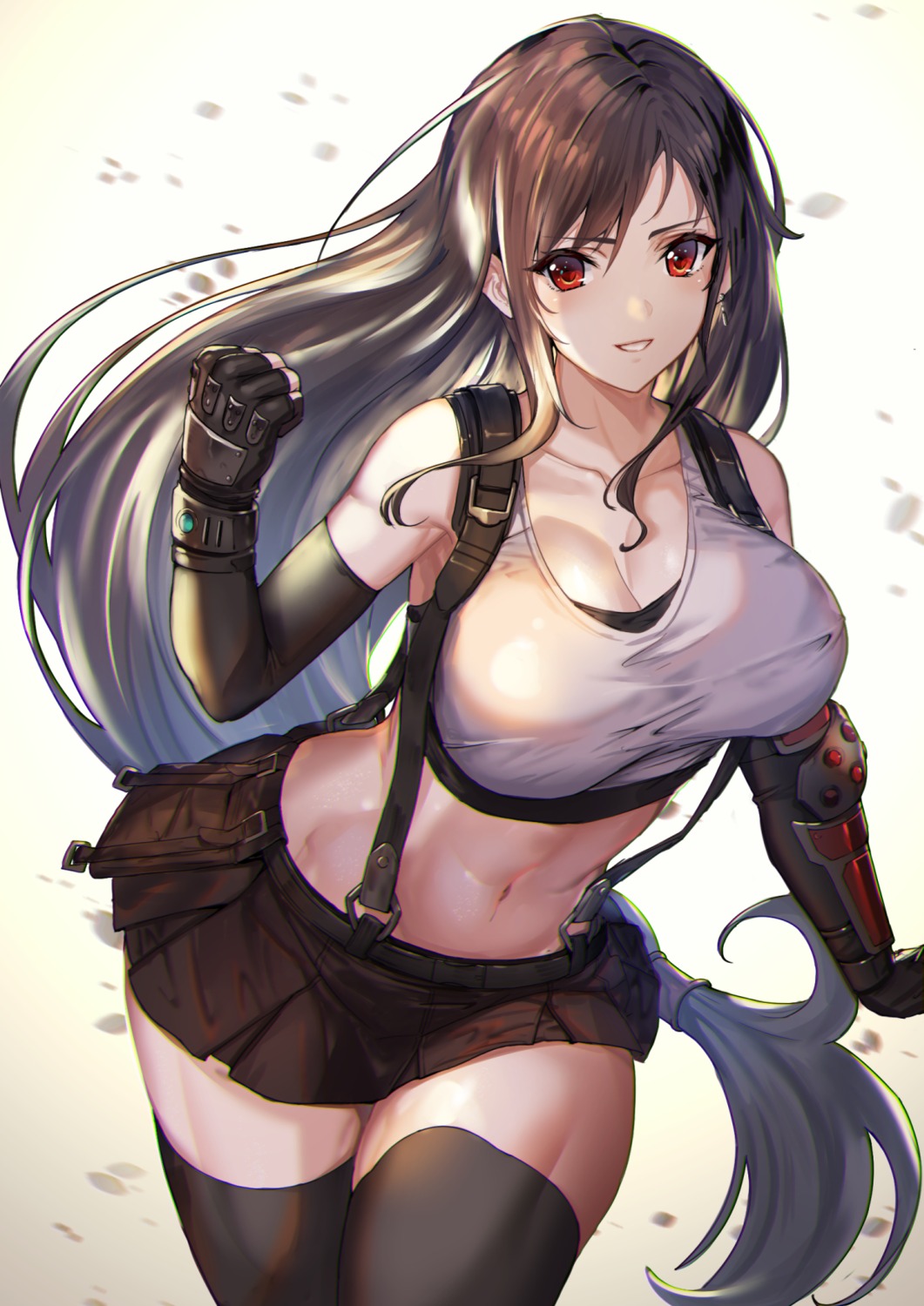 cleavage, final_fantasy, final_fantasy_vii, matsumoto_mitsuaki, skirt_lift, thighhighs, tifa_lockhart