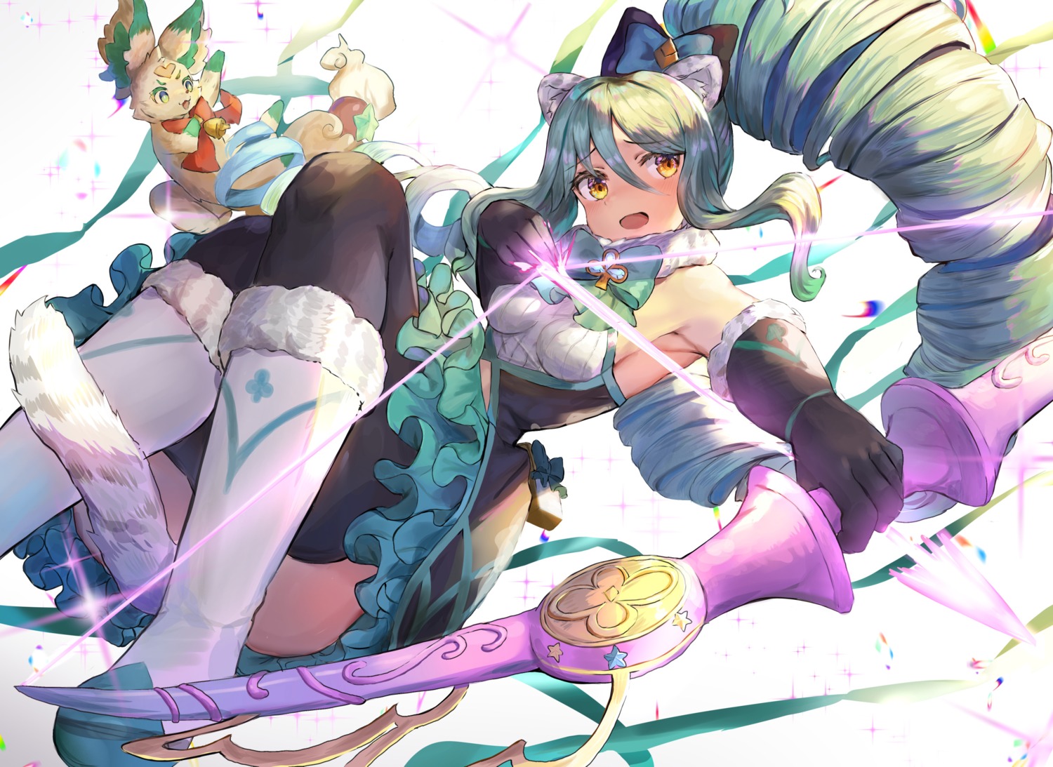 animal_ears, kashiwazaki_shiori, princess_connect!, princess_connect!_re:dive, skirt_lift, tail, takuan_(mo55ilst), thighhighs