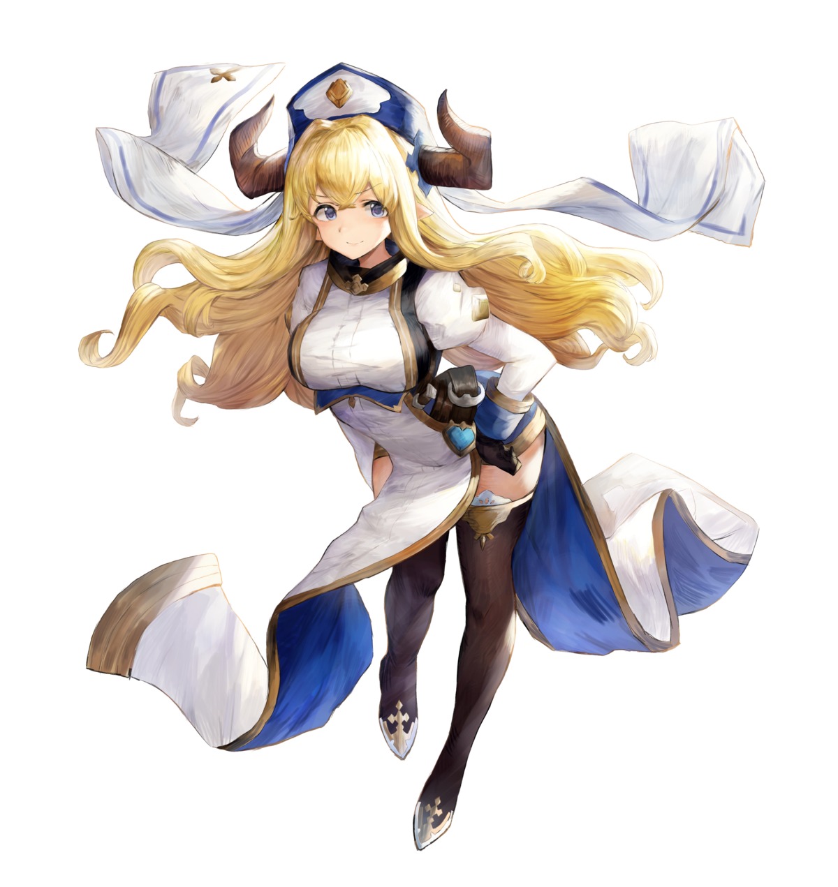 granblue_fantasy, horns, pointy_ears, takuan_(mo55ilst), thighhighs