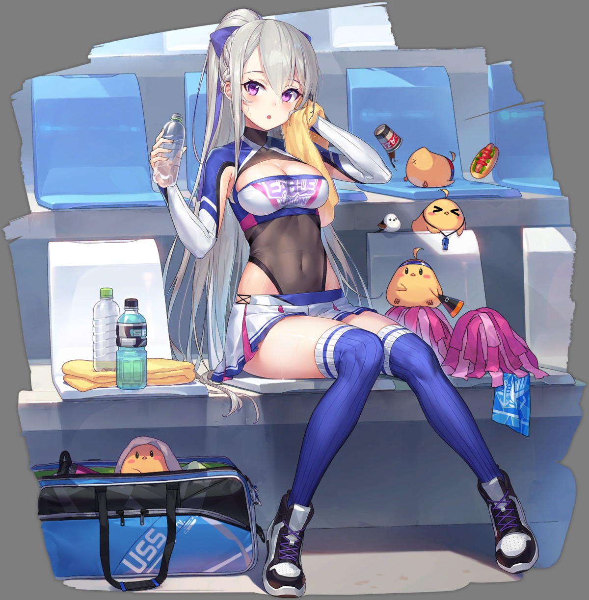 azur_lane, casablanca_(azur_lane), cheerleader, cleavage, leotard, manjuu_(azur_lane), mignon, see_through, thighhighs, transparent_png