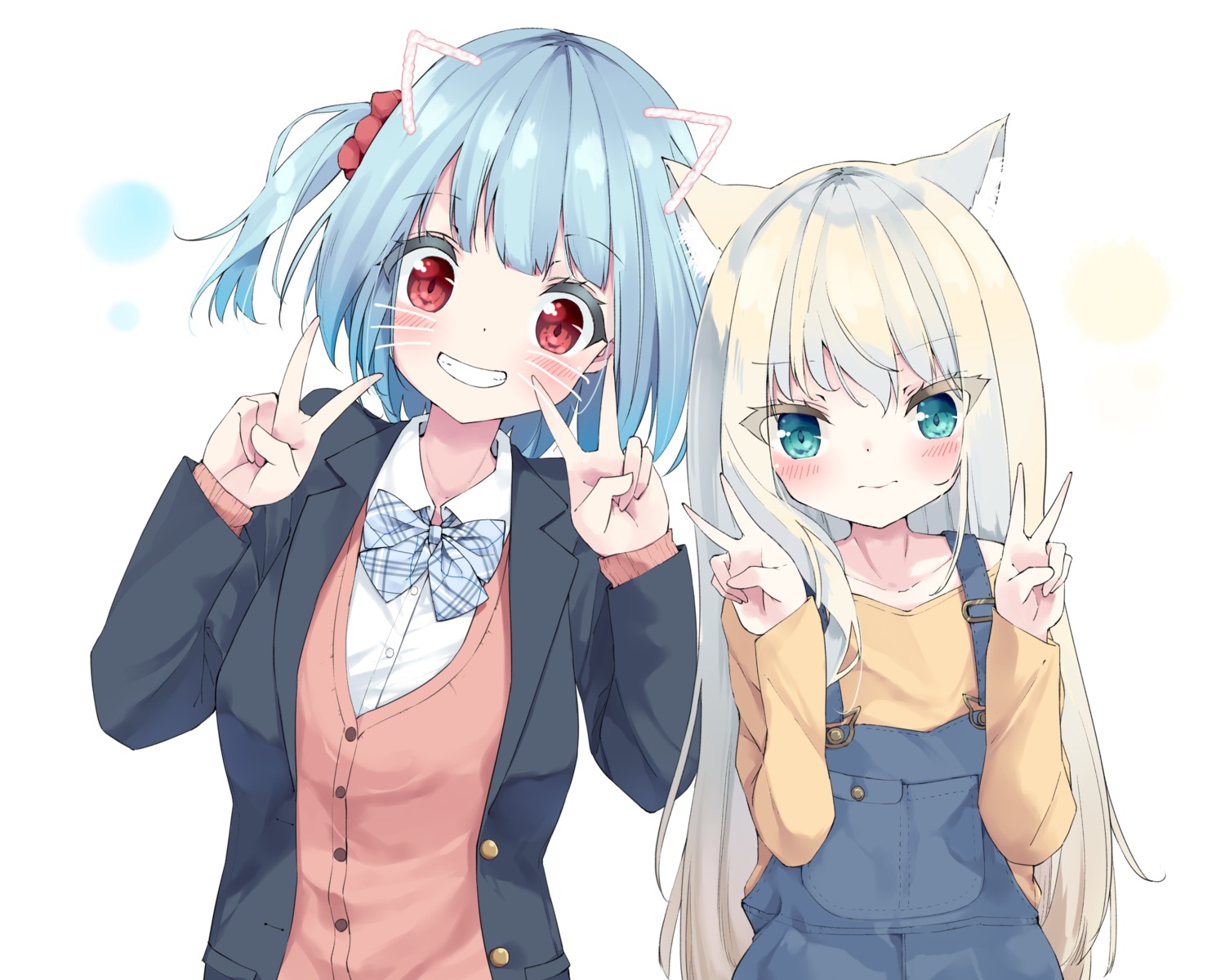 animal_ears, hamaru_(s5625t), nekomimi, overalls, seifuku, sweater
