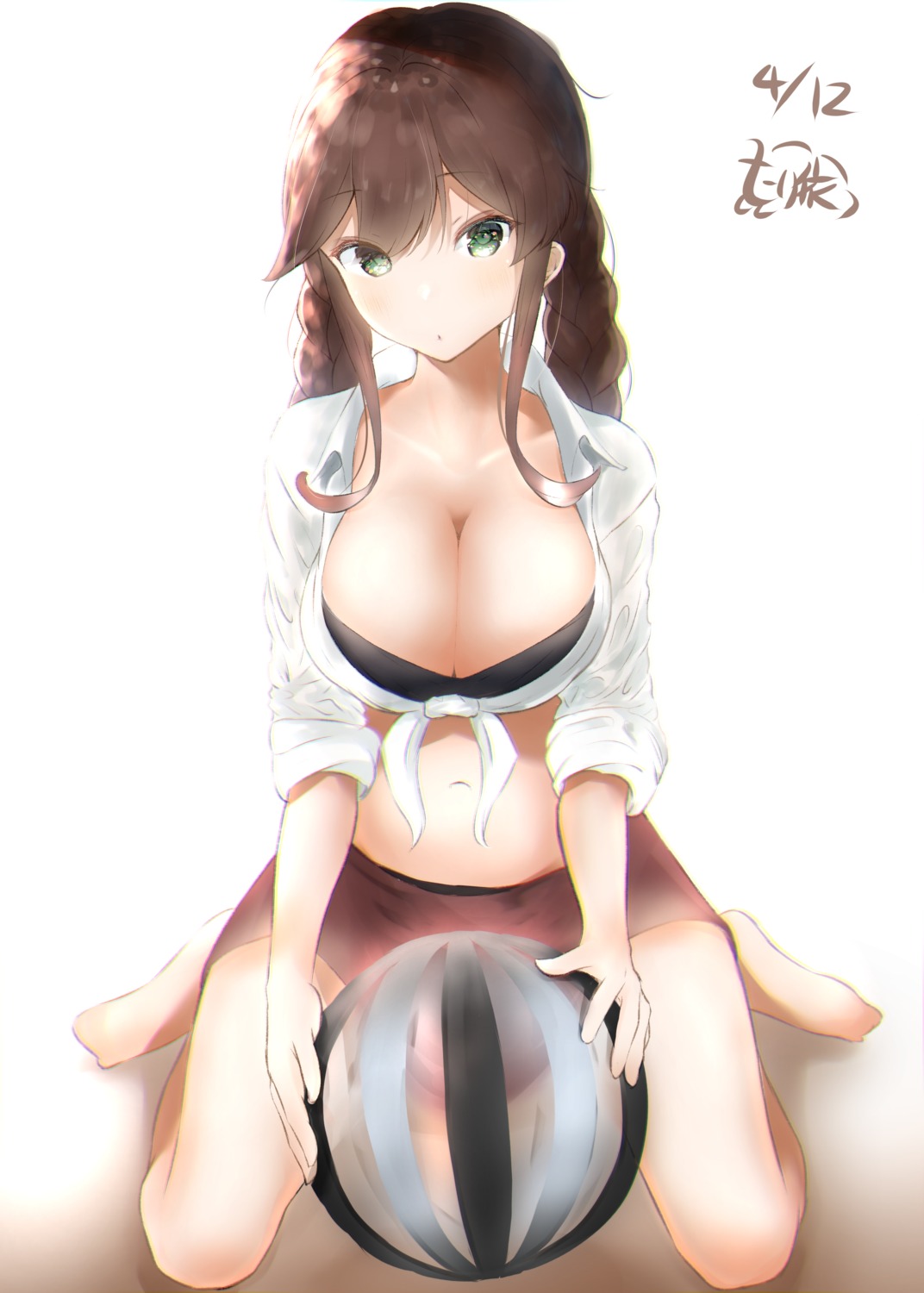 bikini, cleavage, dress_shirt, kantai_collection, merry.hitsujikabou, noshiro_(kancolle), open_shirt, shirt_lift