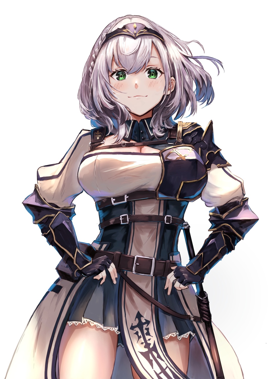 armor, cleavage, dejio, hololive, shirogane_noel, sword