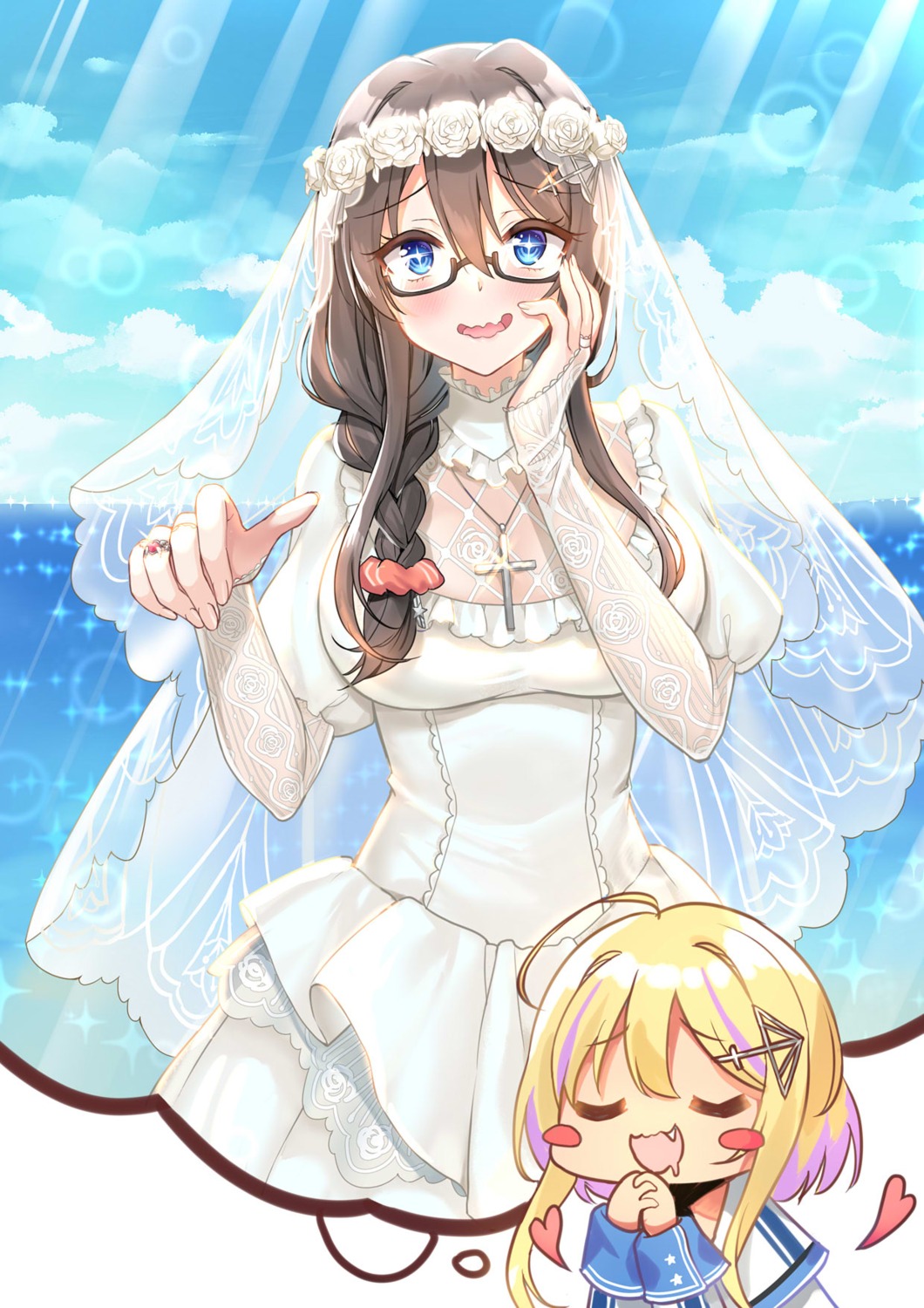 azur_lane, dress, marblehead_(azur_lane), megane, see_through, silveroid, wedding_dress