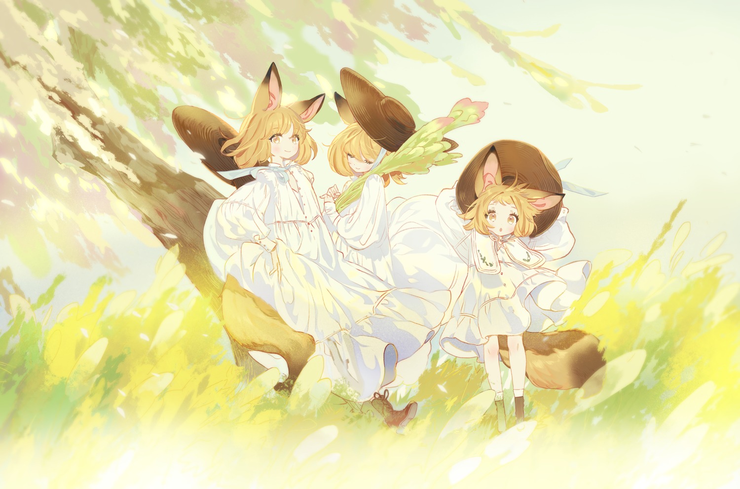 animal_ears, dress, gwayo, skirt_lift, tail