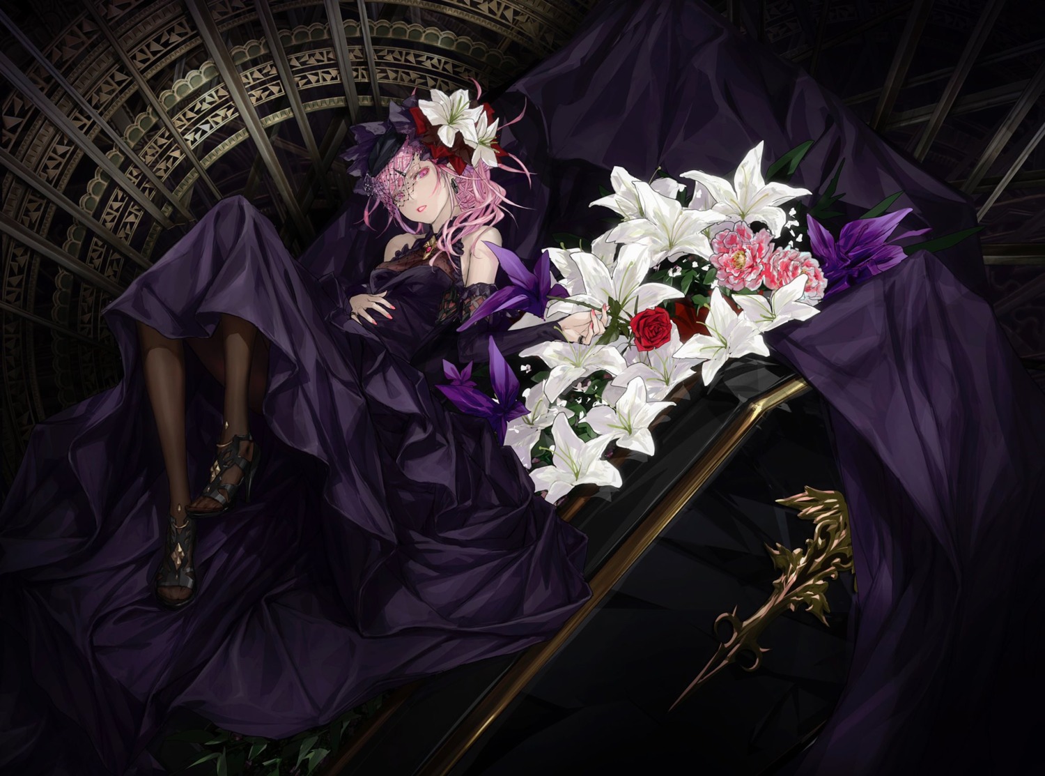 dress, egoist, heels, redjuice, skirt_lift, yuzuriha_inori