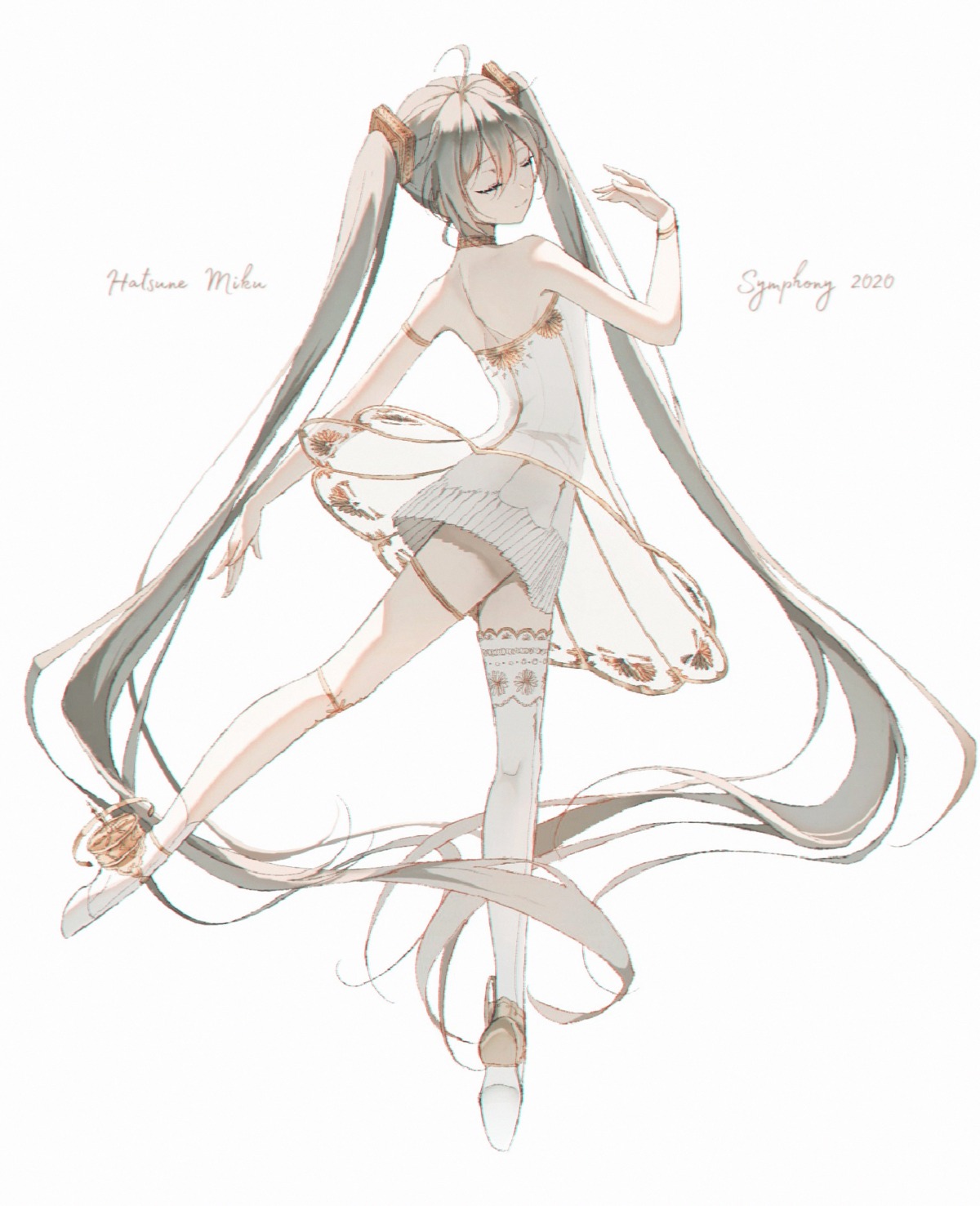 dress, garter, gramophone_miku, hatsune_miku, hatsune_miku_symphony, osagelts1213, thighhighs, vocaloid