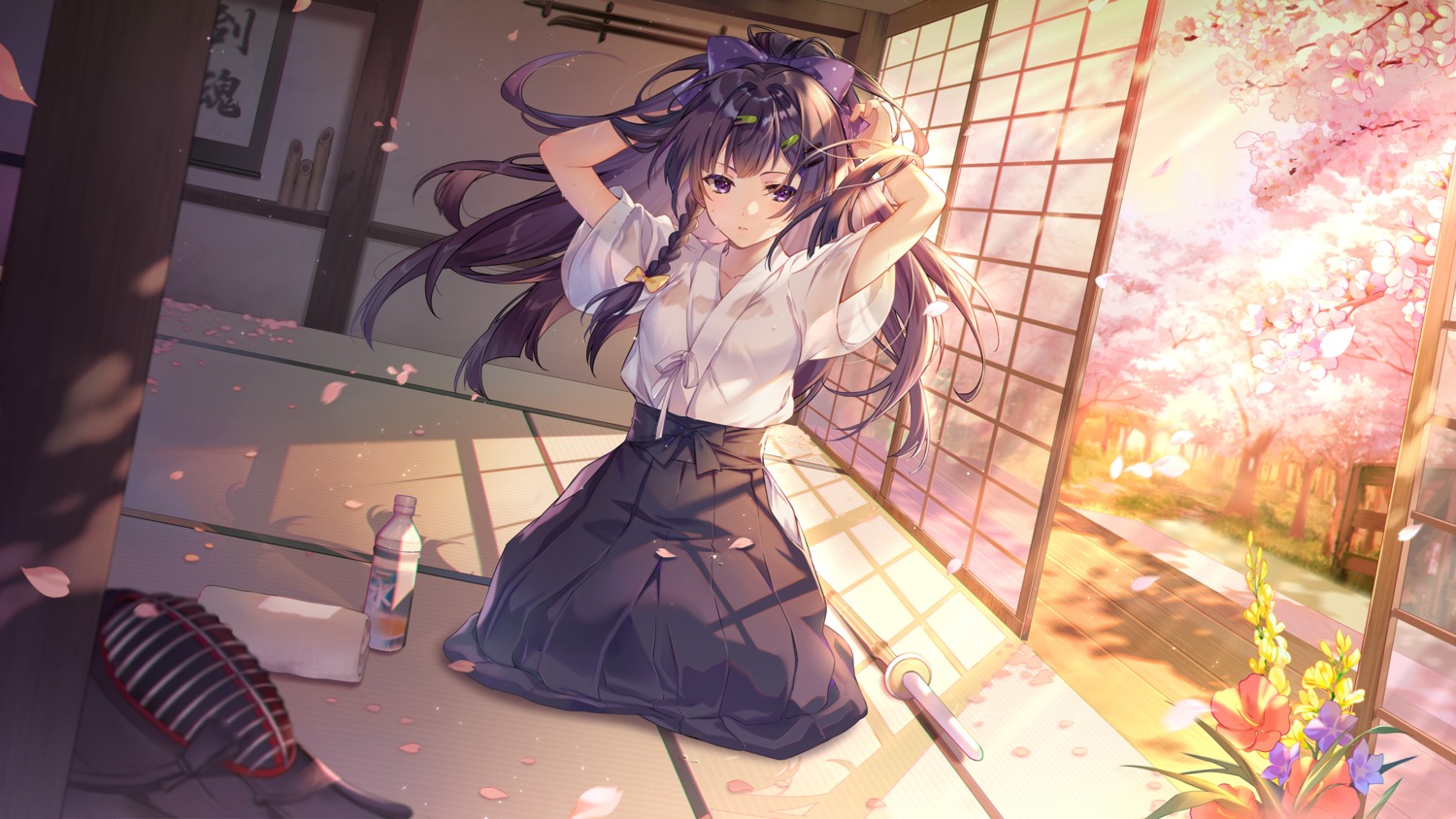 benghuai_xueyuan, ekita_xuan, honkai_impact, japanese_clothes, raiden_mei, see_through, sword, wallpaper, wet_clothes