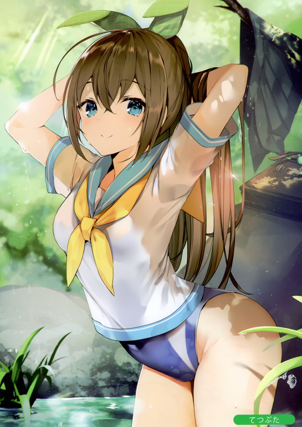 melonbooks, see_through, seifuku, swimsuits, tetsubuta, wet, wet_clothes