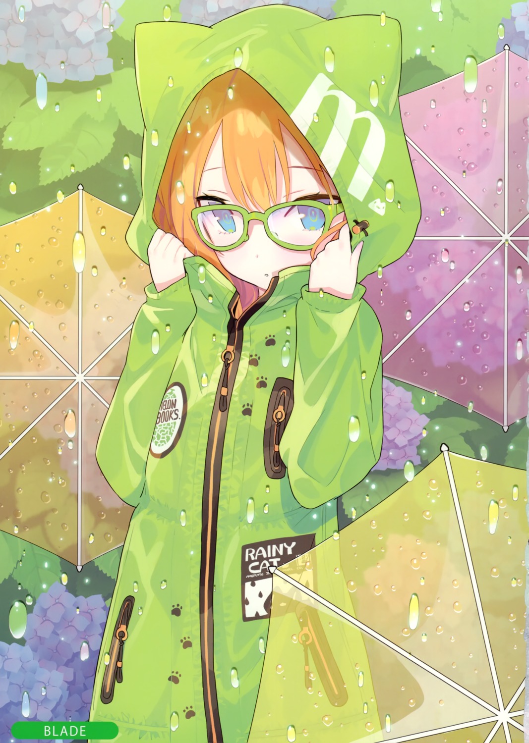 animal_ears, blade, megane, melonbooks, nekomimi, umbrella, wet